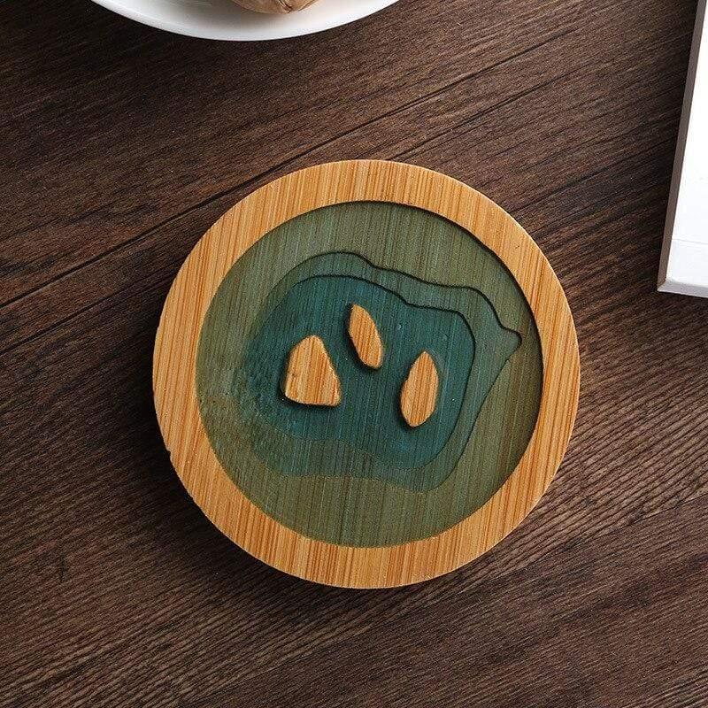 Shop 0 China / 03 / as show|Round Bamboo Multiple Styles Coasters Bowl Pad Insulation Placemats Table Padding Creative Resin Pattern Non-slip Coffee Tea Cup Mats Mademoiselle Home Decor