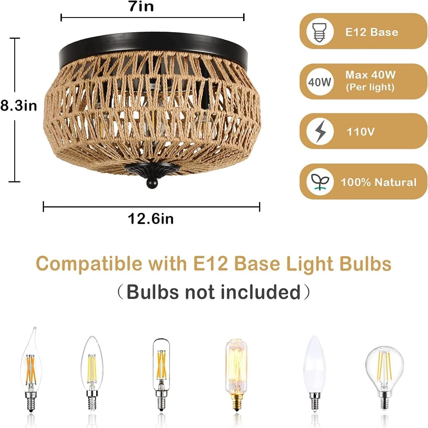 Shop 3-Lights Rattan Flush Mount  Light Mademoiselle Home Decor