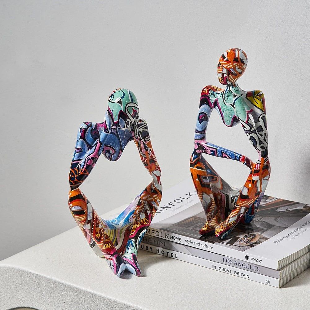 Shop 0 Creative Living Room Decor Resin Sculpture and Figure Art Graffiti Think Statue Home Decoration Desk Painted Ornament Craft Gift Mademoiselle Home Decor