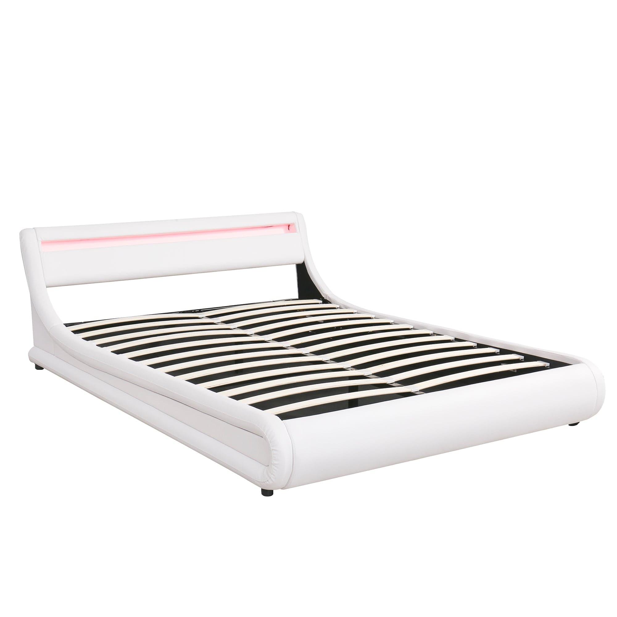 Shop Upholstered Faux Leather Platform bed with a Hydraulic Storage System with LED Light Headboard Bed Frame with Slatted Queen Size Mademoiselle Home Decor