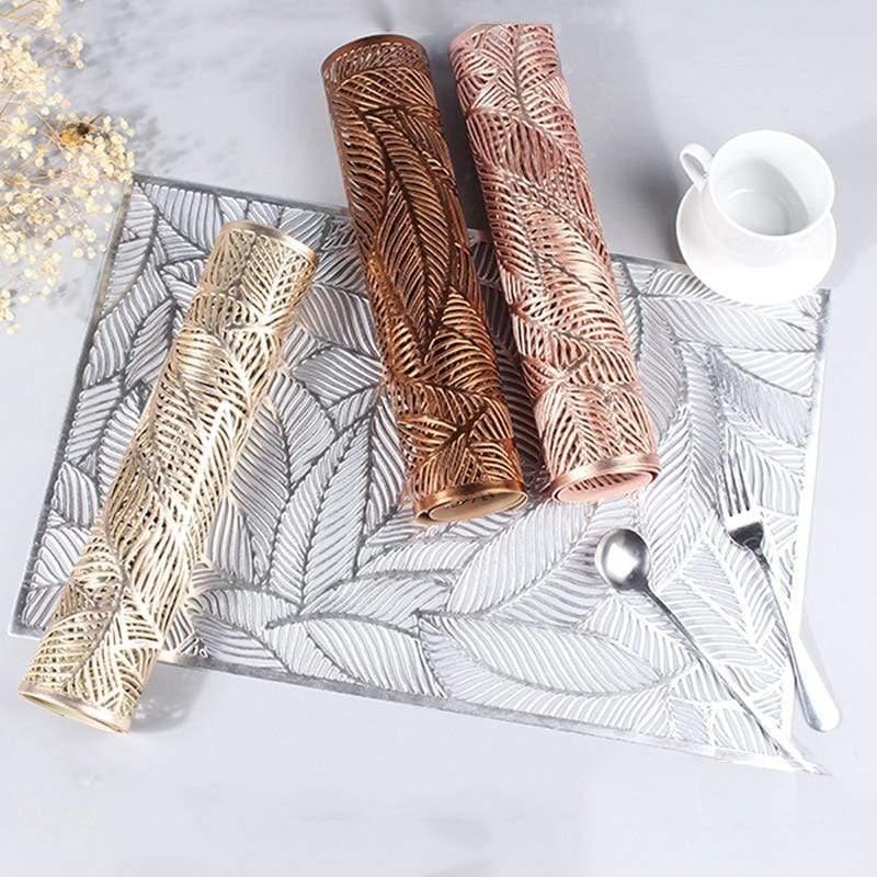 Shop 0 6/4pcs Rectangular Leaves Gilded Insulated Placemats High-end Hotel Restaurant Dining Table mat Decoration Hollowed-out Placemat Mademoiselle Home Decor