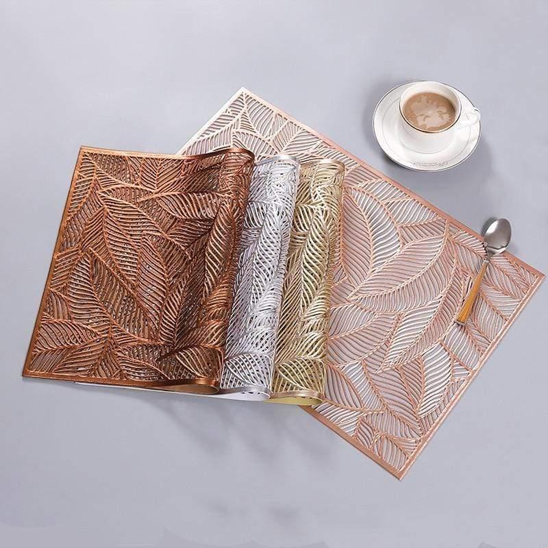 Shop 0 6/4pcs Rectangular Leaves Gilded Insulated Placemats High-end Hotel Restaurant Dining Table mat Decoration Hollowed-out Placemat Mademoiselle Home Decor