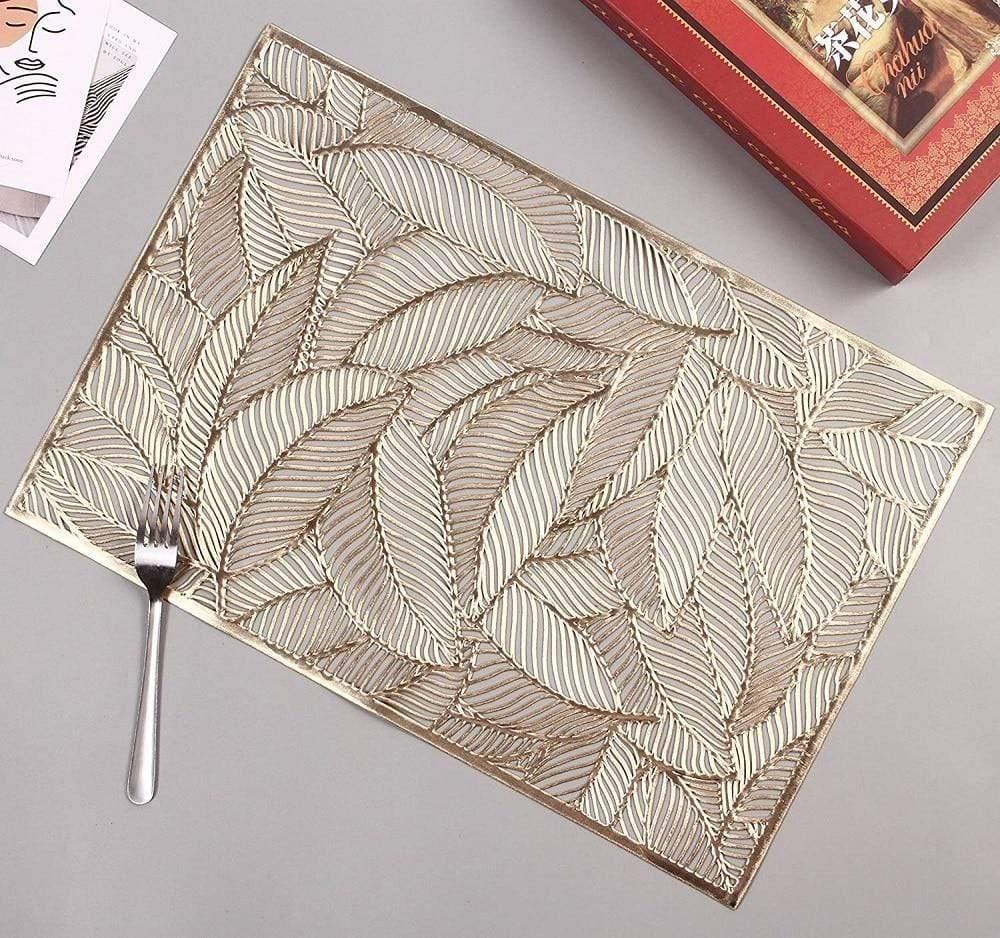 Shop 0 Light gold / 4 pieces / 30cm x 45cm 6/4pcs Rectangular Leaves Gilded Insulated Placemats High-end Hotel Restaurant Dining Table mat Decoration Hollowed-out Placemat Mademoiselle Home Decor