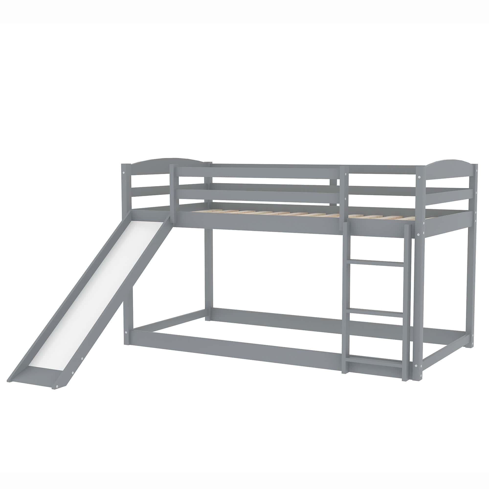 Shop Twin over Twin Bunk Bed with Convertible Slide and Ladder , Gray(Old SKU:WF281725AAE) Mademoiselle Home Decor