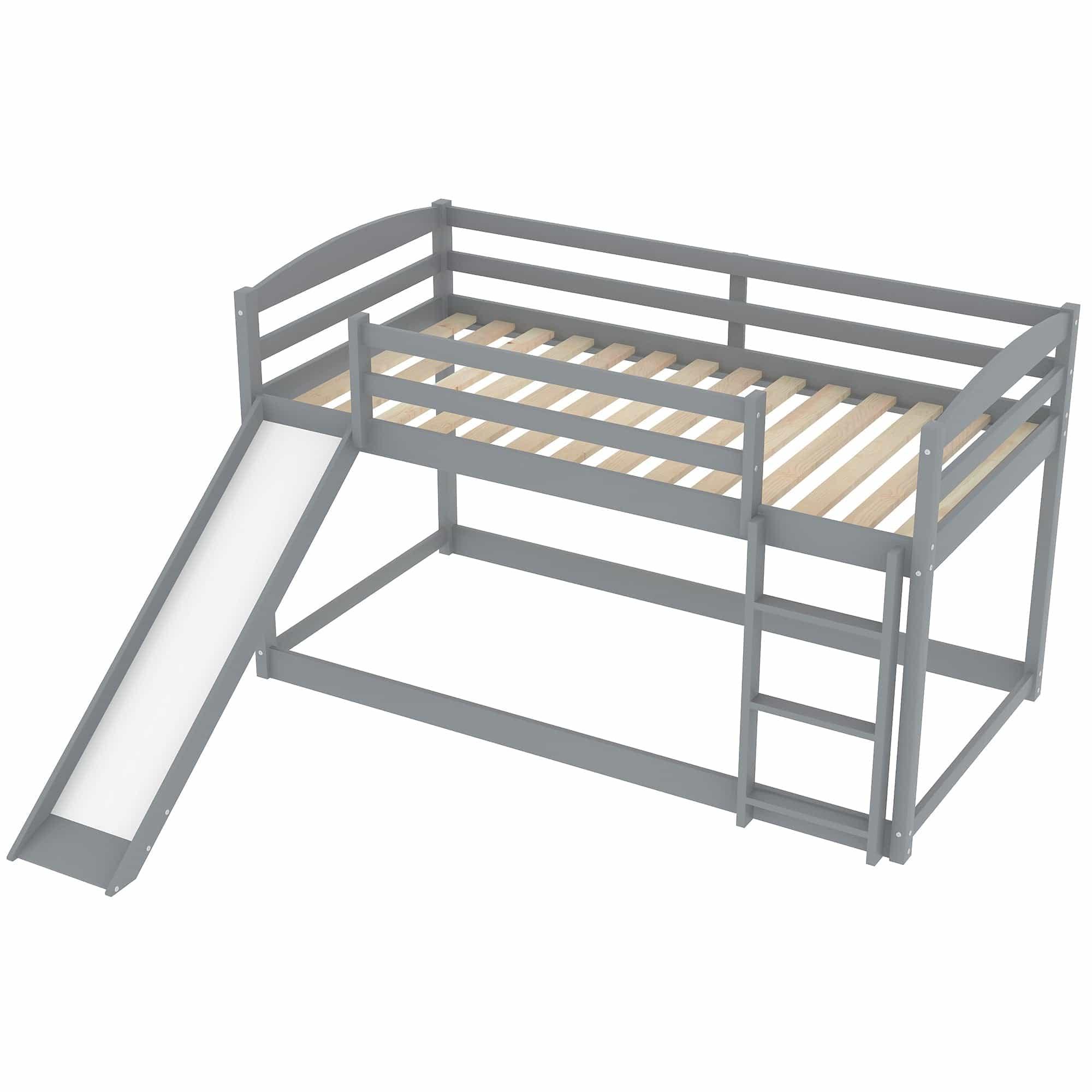 Shop Twin over Twin Bunk Bed with Convertible Slide and Ladder , Gray(Old SKU:WF281725AAE) Mademoiselle Home Decor