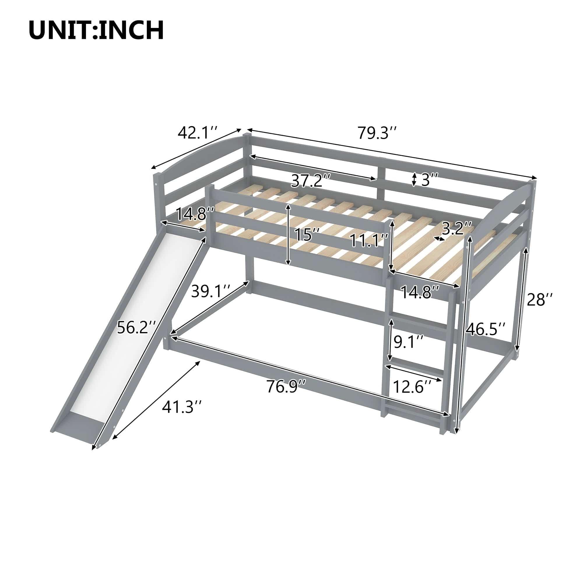 Shop Twin over Twin Bunk Bed with Convertible Slide and Ladder , Gray(Old SKU:WF281725AAE) Mademoiselle Home Decor