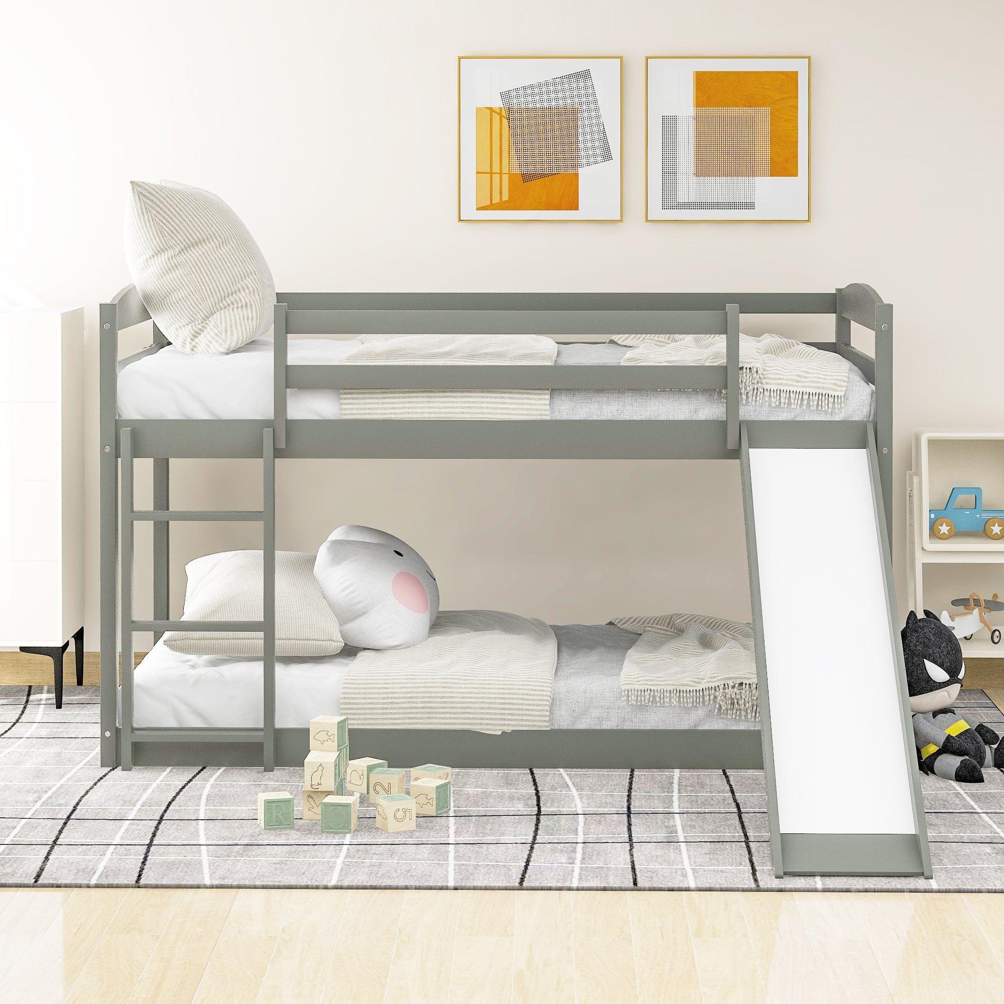 Shop Twin over Twin Bunk Bed with Convertible Slide and Ladder , Gray(Old SKU:WF281725AAE) Mademoiselle Home Decor