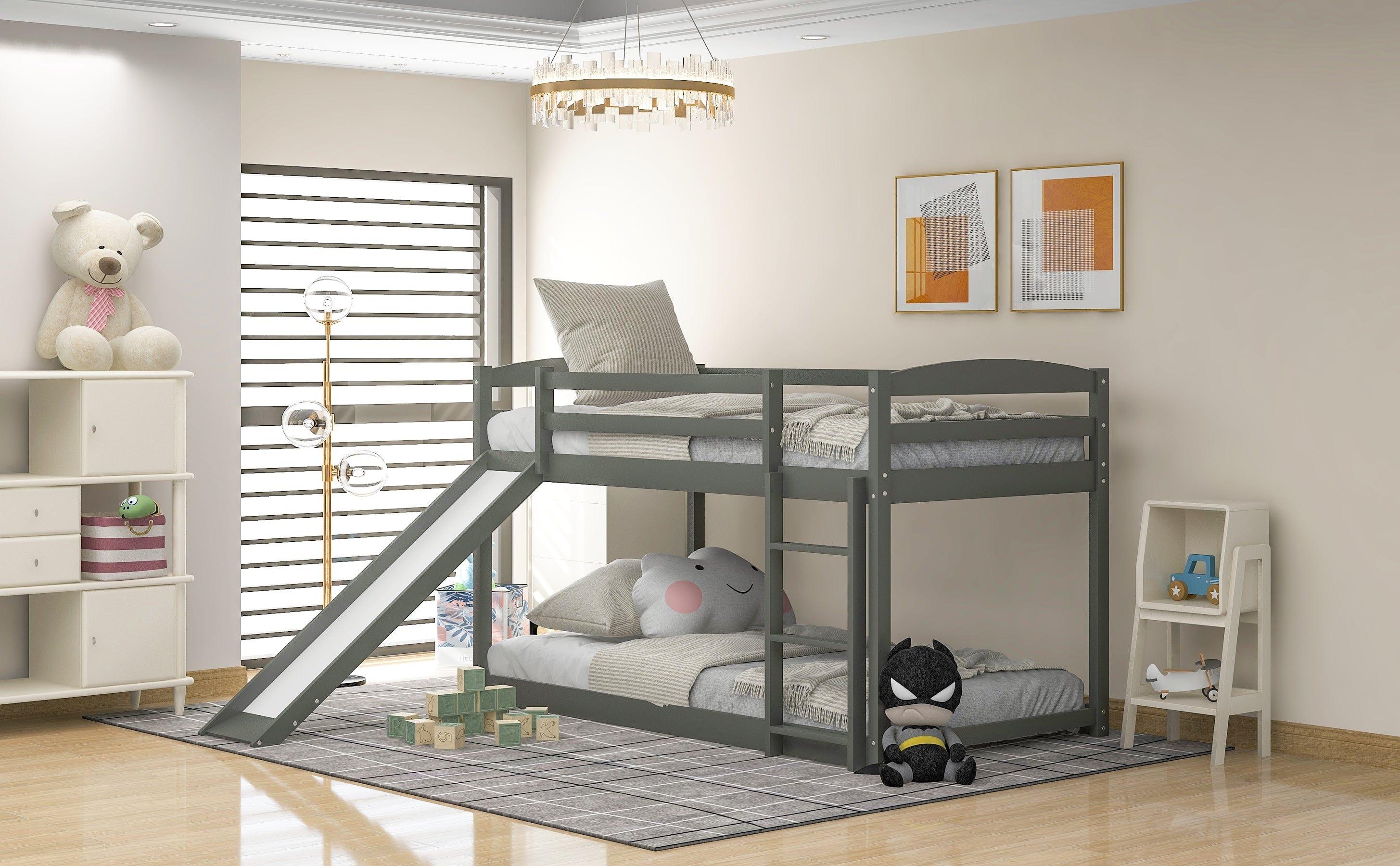 Shop Twin over Twin Bunk Bed with Convertible Slide and Ladder , Gray(Old SKU:WF281725AAE) Mademoiselle Home Decor