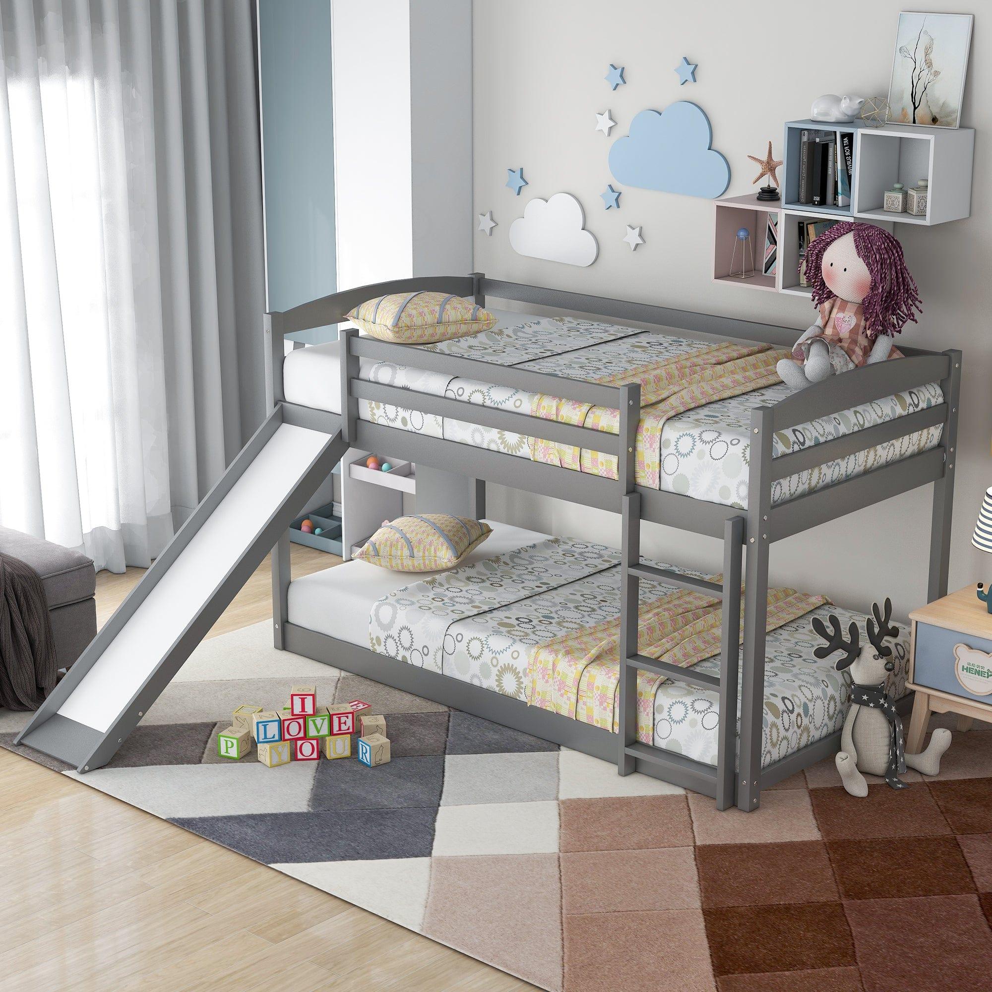 Shop Twin over Twin Bunk Bed with Convertible Slide and Ladder , Gray(Old SKU:WF281725AAE) Mademoiselle Home Decor