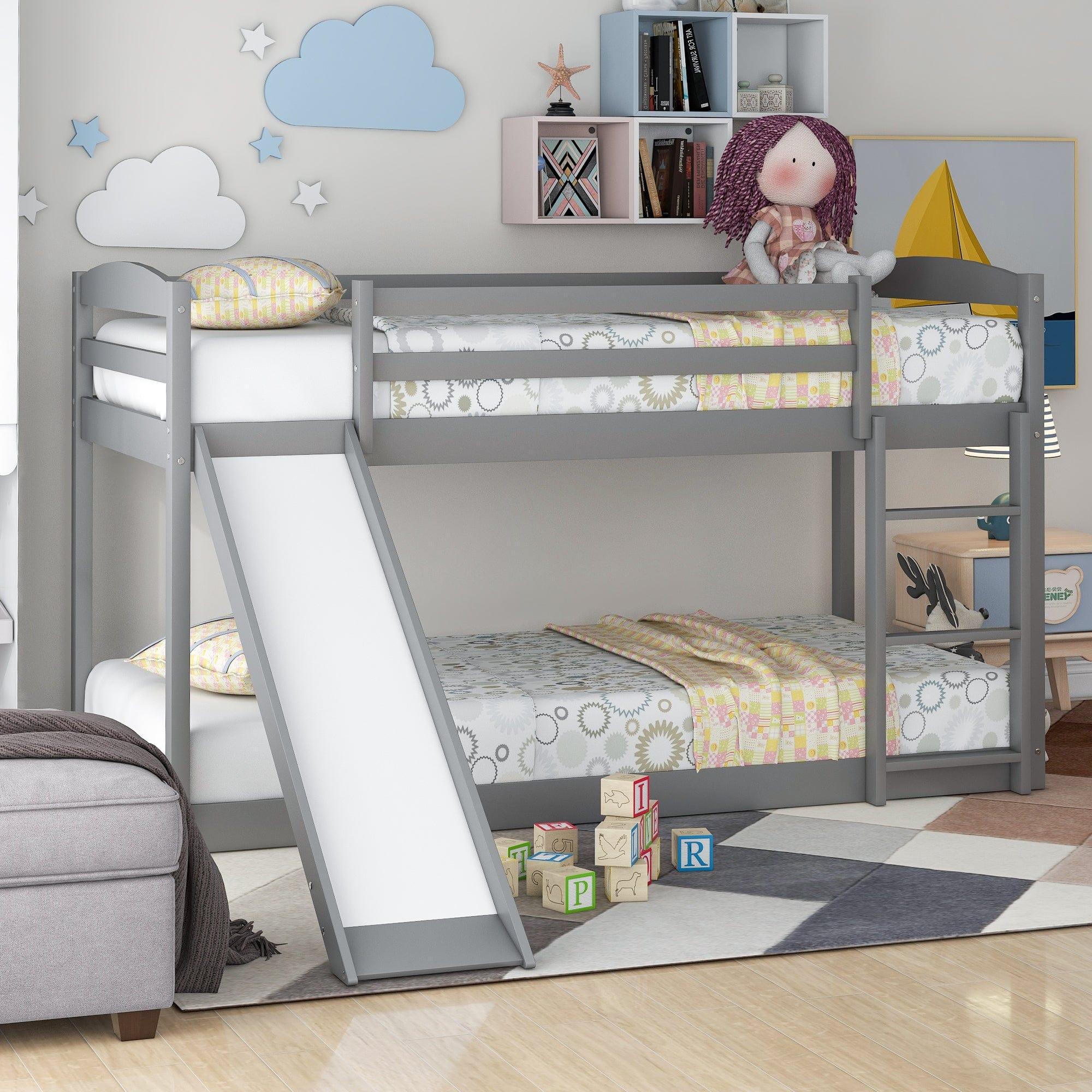 Shop Twin over Twin Bunk Bed with Convertible Slide and Ladder , Gray(Old SKU:WF281725AAE) Mademoiselle Home Decor