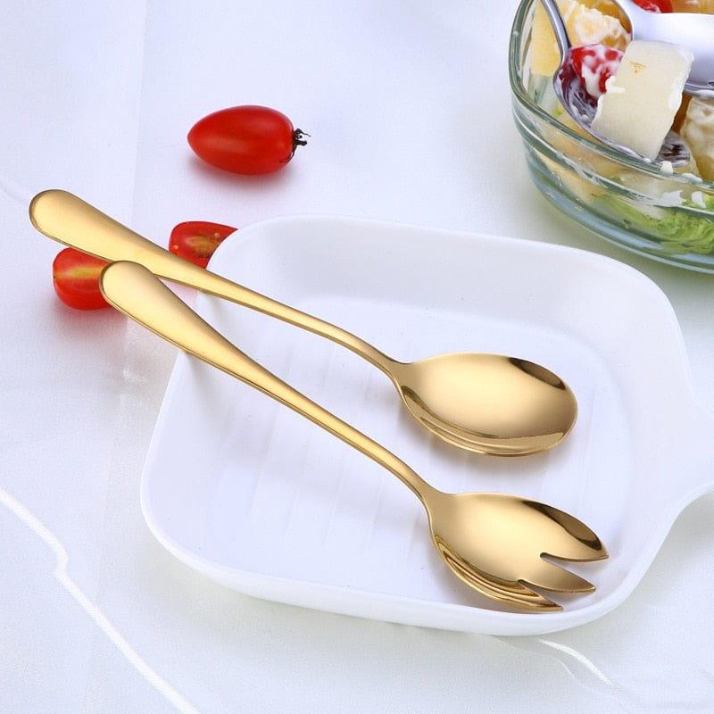 Shop 0 Spklifey Gold Salad Spoons Stainless Steel Spoon Set 2 PCS Cutlery Gold Set Unique Gold Dessert Spoon Ettuce Cutlery Mademoiselle Home Decor