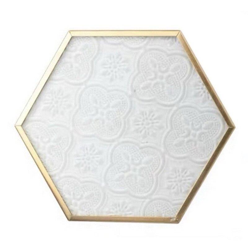 Shop 0 China / B Ins European Retro Window Grille Glass Coaster Gold Copper Embossed Pattern Hexagonal Glass Coaster Dining Table Insulation Pad Mademoiselle Home Decor