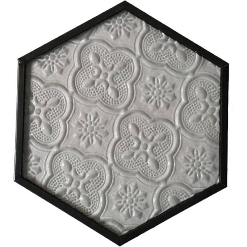 Shop 0 China / A Ins European Retro Window Grille Glass Coaster Gold Copper Embossed Pattern Hexagonal Glass Coaster Dining Table Insulation Pad Mademoiselle Home Decor