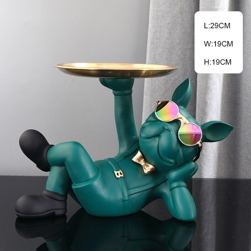 Shop 0 Green lying Nordic Resin Bulldog Crafts Dog Butler with Tray for keys Holder Storage Jewelries Animal Room Home decor Statue Dog Sculpture Mademoiselle Home Decor