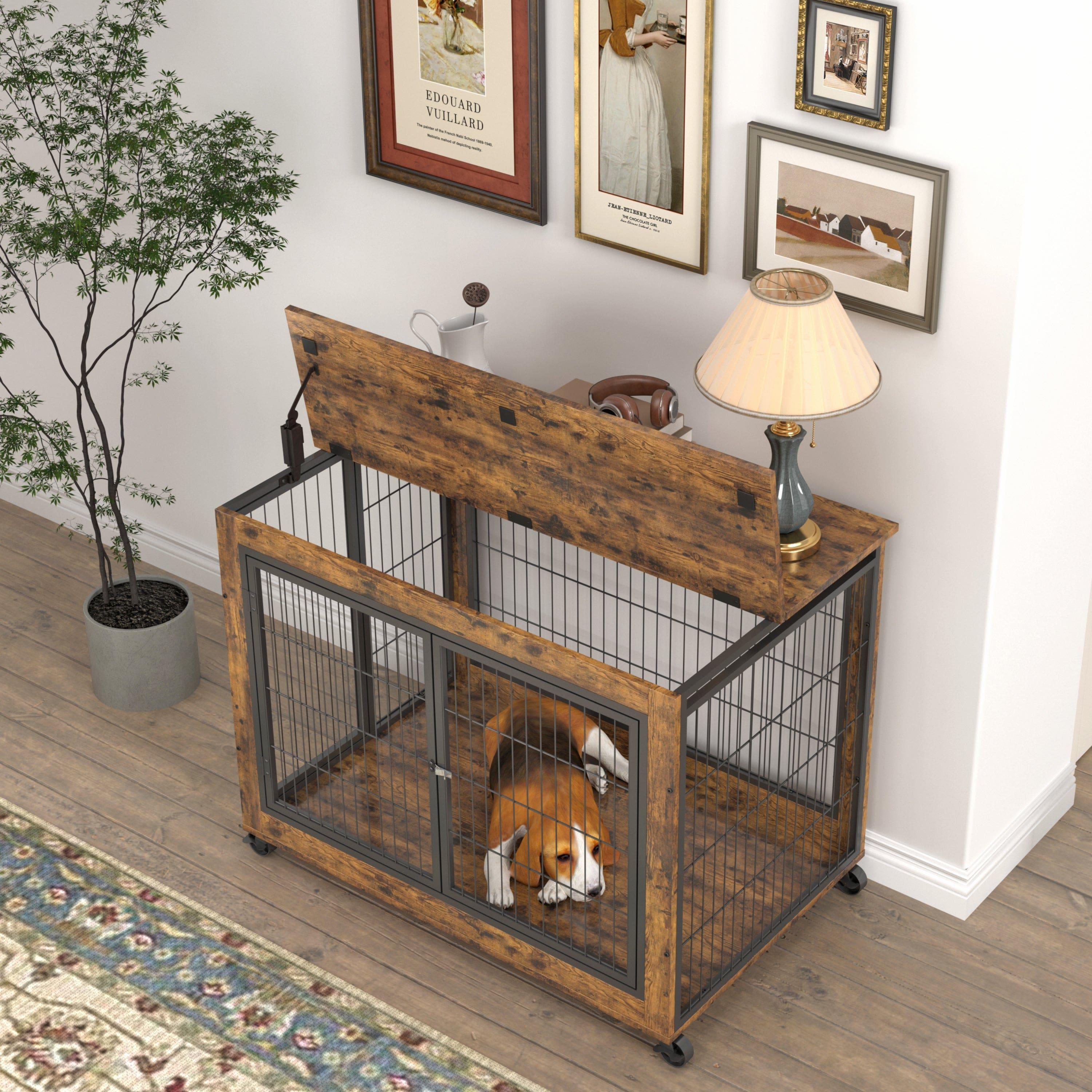 Shop JHX Furniture Dog Cage Crate with Double Doors（Rustic Brown,38.58''W*25.2''D*27.17''H） Mademoiselle Home Decor