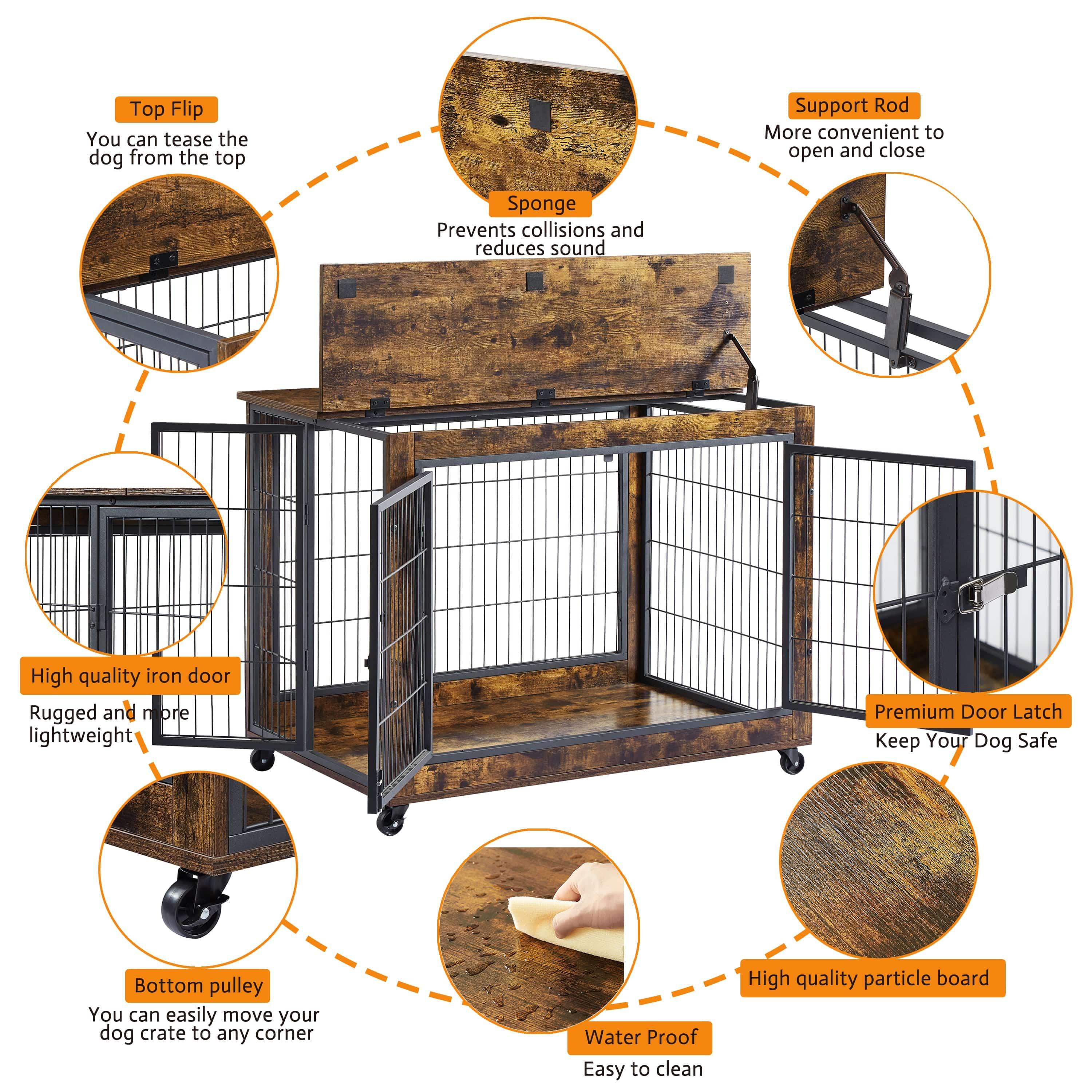 Shop JHX Furniture Dog Cage Crate with Double Doors（Rustic Brown,38.58''W*25.2''D*27.17''H） Mademoiselle Home Decor