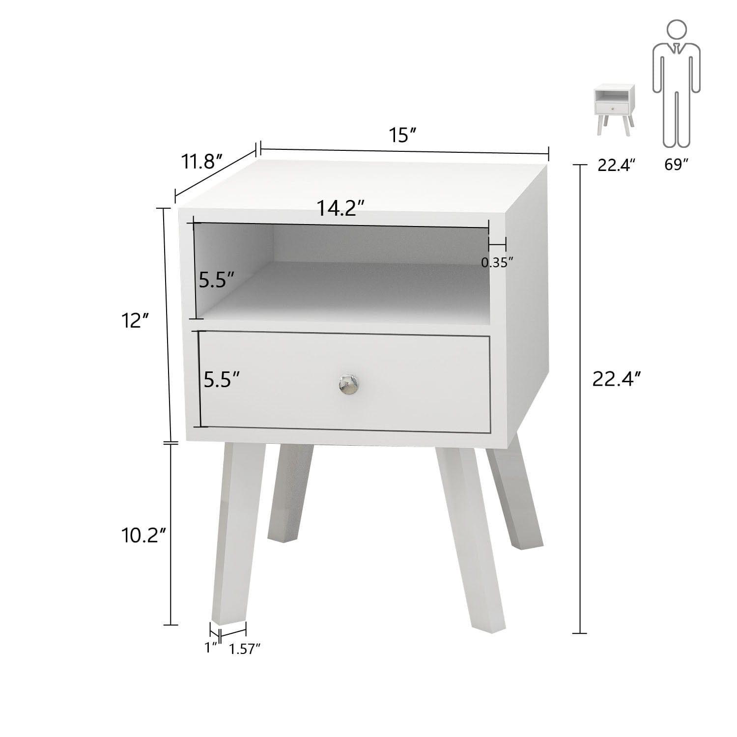 Shop Mid-Century Modern Bedside Table, 1 Drawer with Open Shelves, White Mademoiselle Home Decor