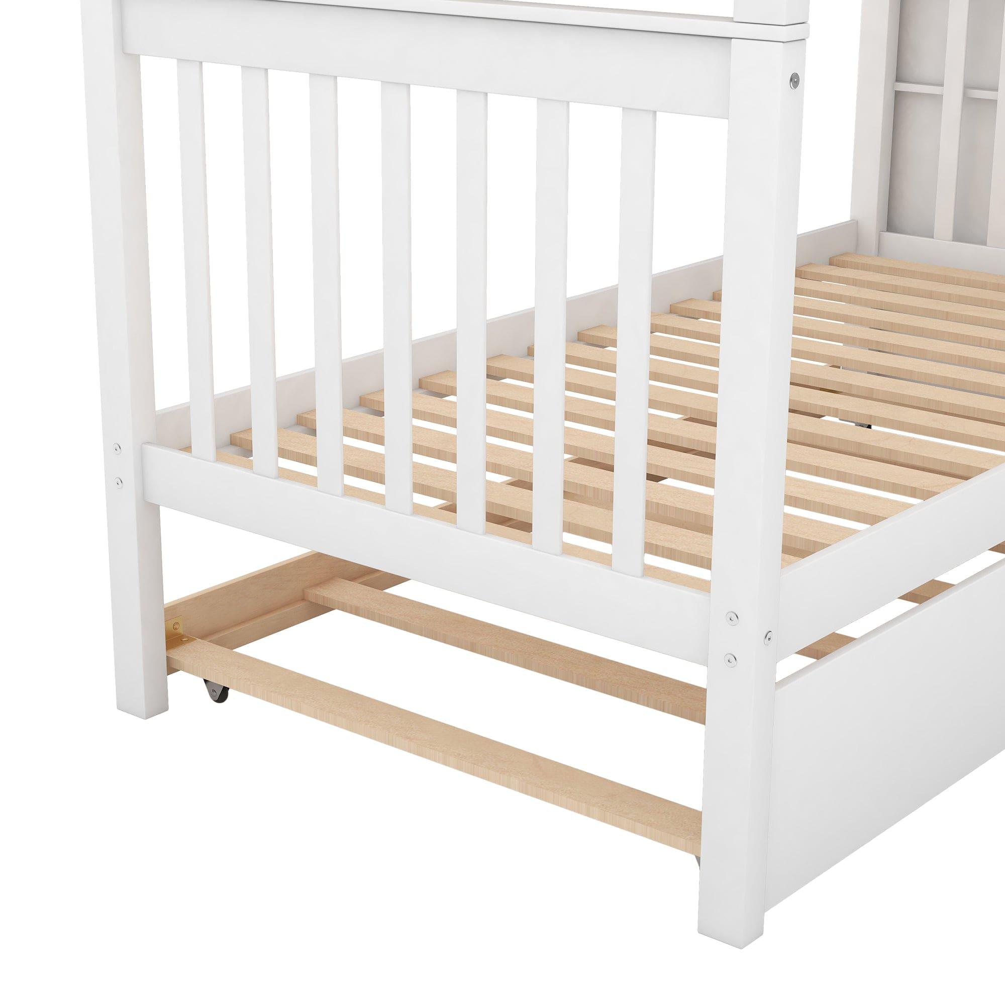 Shop Twin over Twin Bunk Bed with Trundle and Storage, White Mademoiselle Home Decor