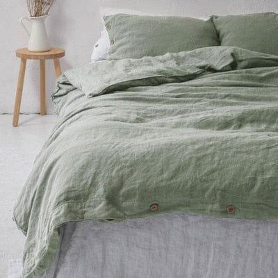 Shop 0 sage green / UK 135X200cm 3PCS 100% Pure Linen Bedding Sets Natural Flax Duvet Cover Set With Pillowcase Modern 220x240 King Size Quilt Covers No Bed Sheet Mademoiselle Home Decor
