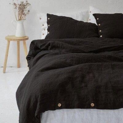 Shop 0 dark grey / UK 135X200cm 3PCS 100% Pure Linen Bedding Sets Natural Flax Duvet Cover Set With Pillowcase Modern 220x240 King Size Quilt Covers No Bed Sheet Mademoiselle Home Decor