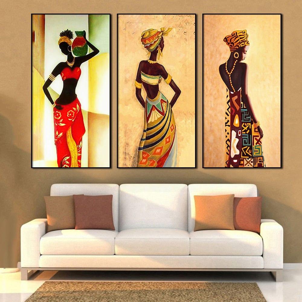 Shop 0 Abstract African Women Painting Wall Art Pictures 3 panel Figure Posters and Prints Cuadros For Living Room Home Decoration Mademoiselle Home Decor