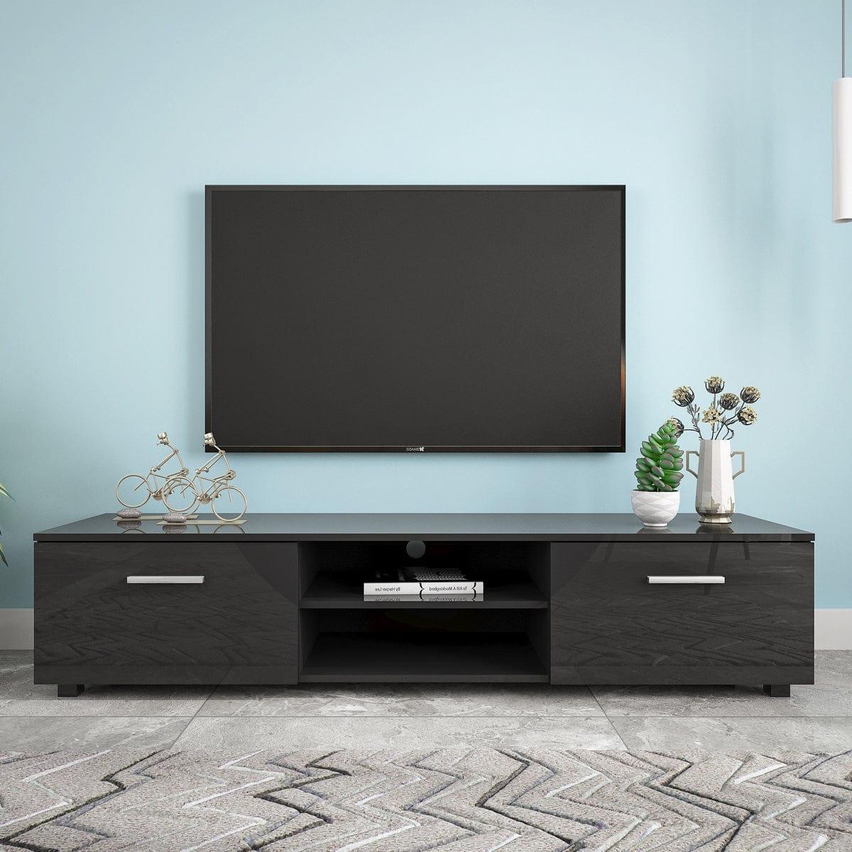 Shop Black TV Stand for 70 Inch TV Stands, Media Console Entertainment Center Television Table, 2 Storage Cabinet with Open Shelves for Living Room Bedroom Mademoiselle Home Decor