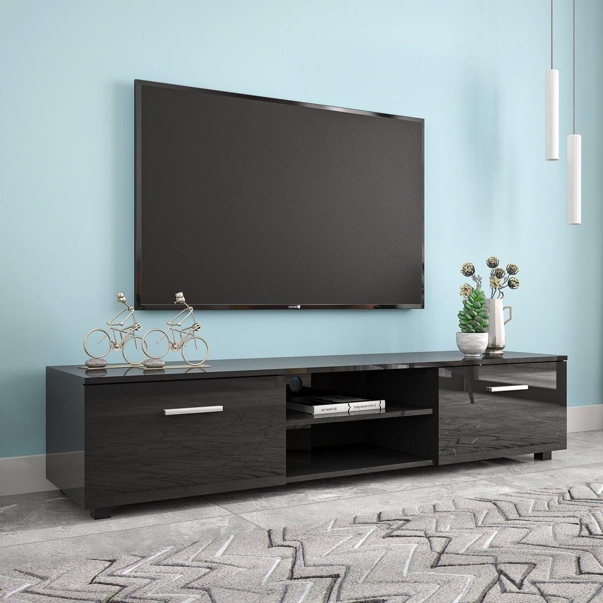 Shop Black TV Stand for 70 Inch TV Stands, Media Console Entertainment Center Television Table, 2 Storage Cabinet with Open Shelves for Living Room Bedroom Mademoiselle Home Decor