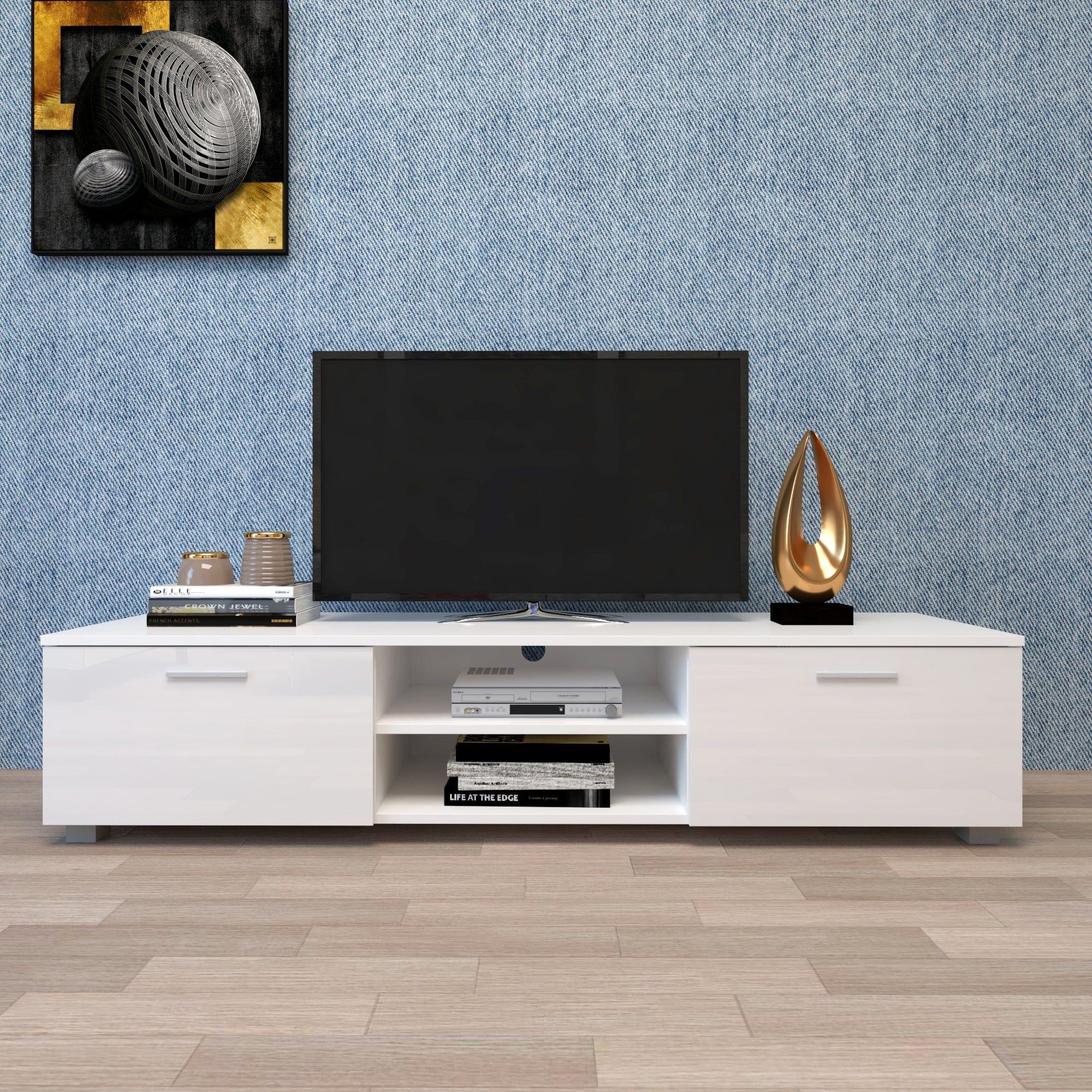 Shop White TV Stand for 70 Inch TV Stands, Media Console Entertainment Center Television Table, 2 Storage Cabinet with Open Shelves for Living Room Bedroom Mademoiselle Home Decor