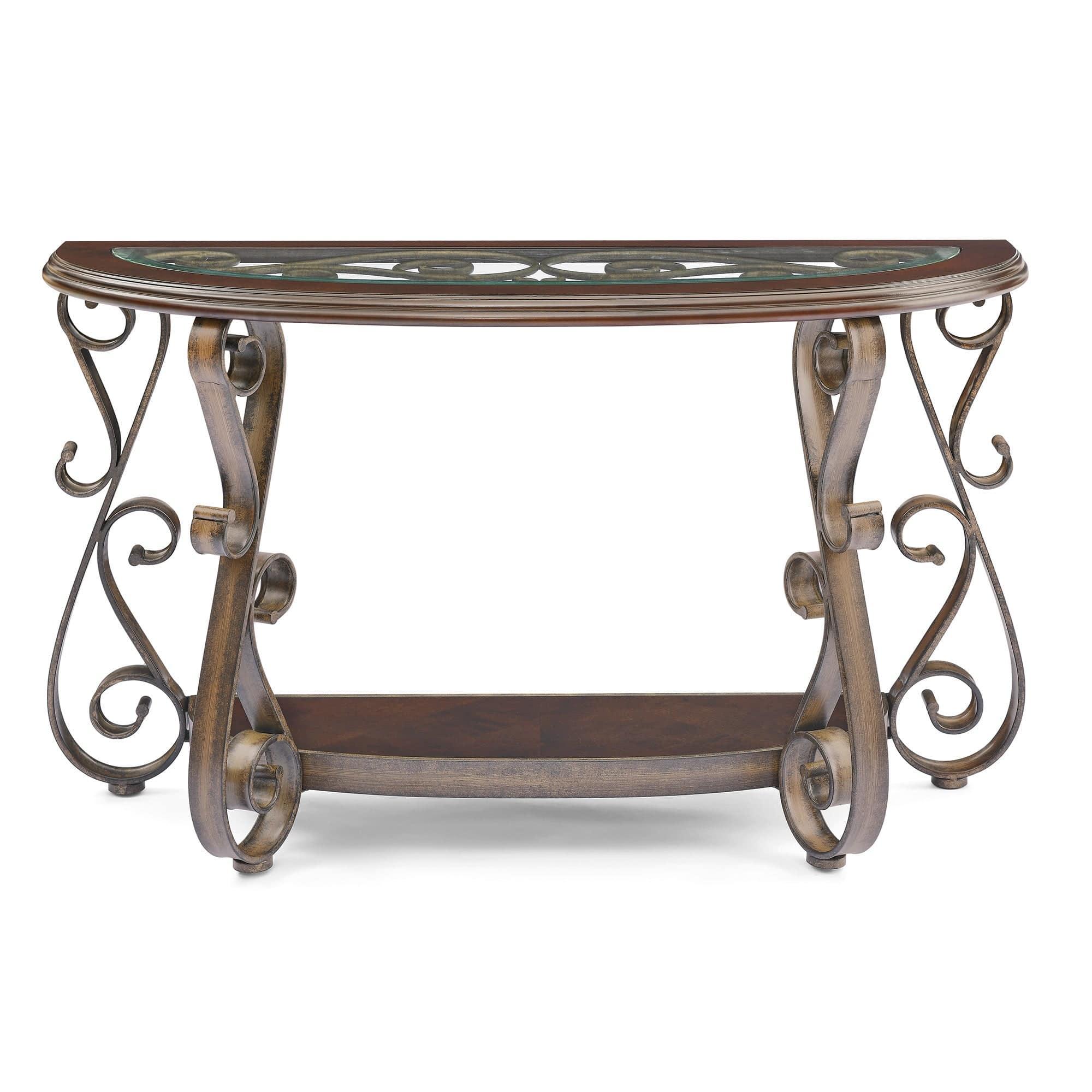 Shop Console Table with Glass Table Top and Powder Coat Finish Metal Legs，Dark Brown （25.5"X25.5"X23.5") Mademoiselle Home Decor