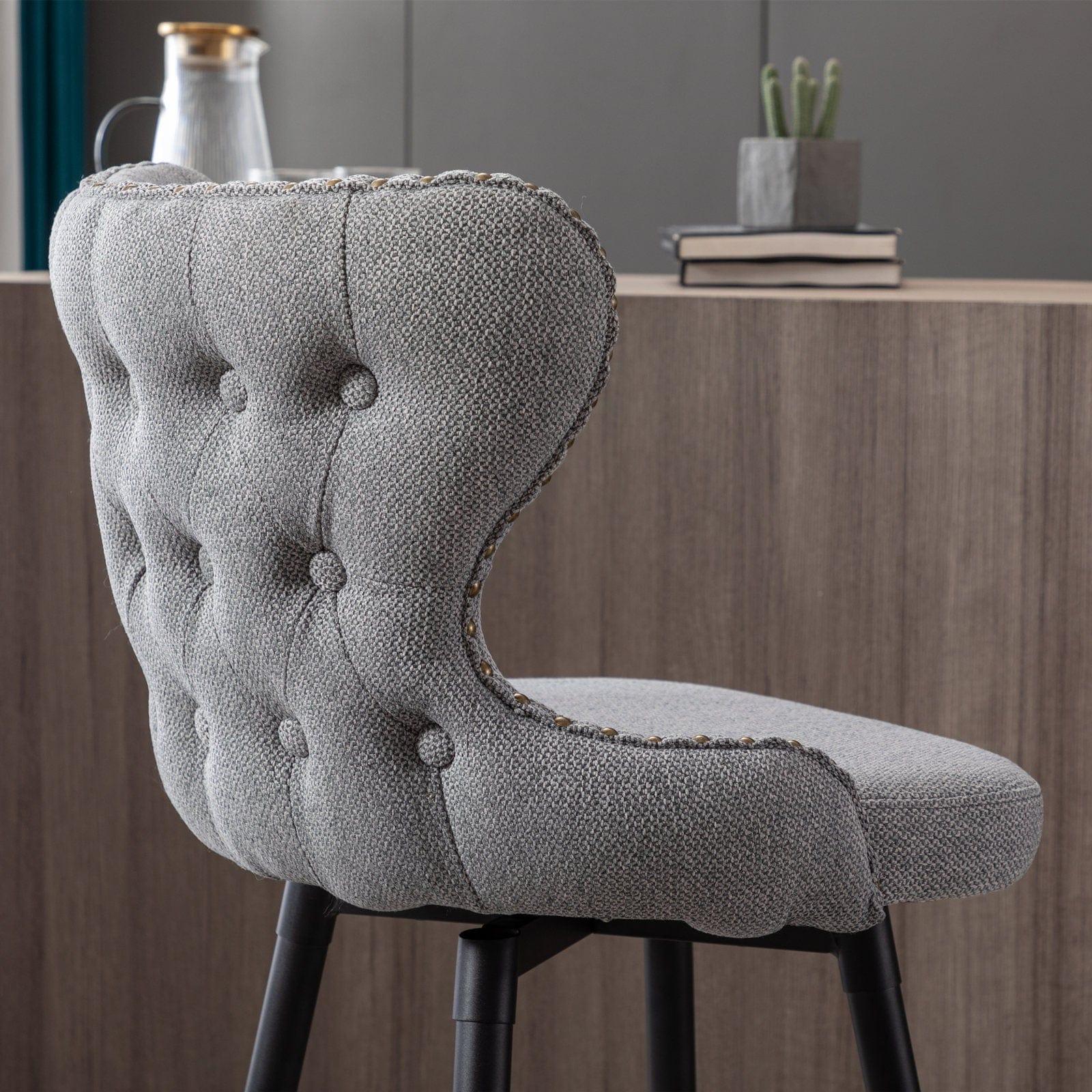 Shop A&A Furniture,Counter Height 25" Modern Linen Fabric Counter Chairs,180° Swivel Bar Stool Chair for Kitchen,Tufted Cupreous Nailhead Trim Burlap Bar Stools with Metal Legs,Set of 2 (Gray) Mademoiselle Home Decor