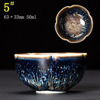 Shop 0 C05 6.3X3.3CM 50ML / Kiln Tianmu Glaze Multicolor Kiln Fambe Ceramic Teacup Porcelain Master Tea Cup Creative Temmoku Glaze Zen Tea Bowl Buddha Office Decor Accessorie Mademoiselle Home Decor