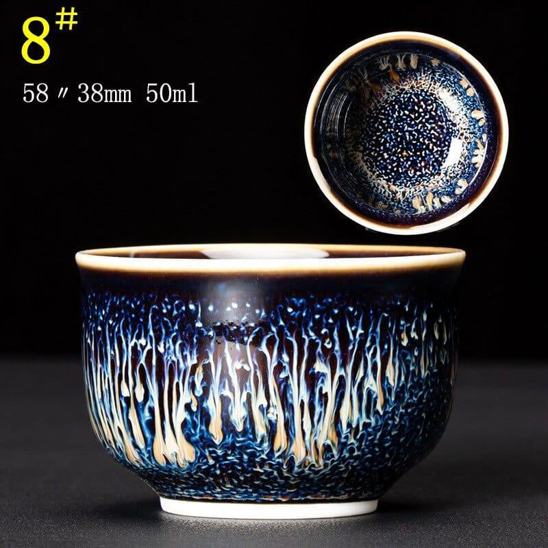 Shop 0 C08 5.8X3.8CM 50ML / Kiln Tianmu Glaze Multicolor Kiln Fambe Ceramic Teacup Porcelain Master Tea Cup Creative Temmoku Glaze Zen Tea Bowl Buddha Office Decor Accessorie Mademoiselle Home Decor