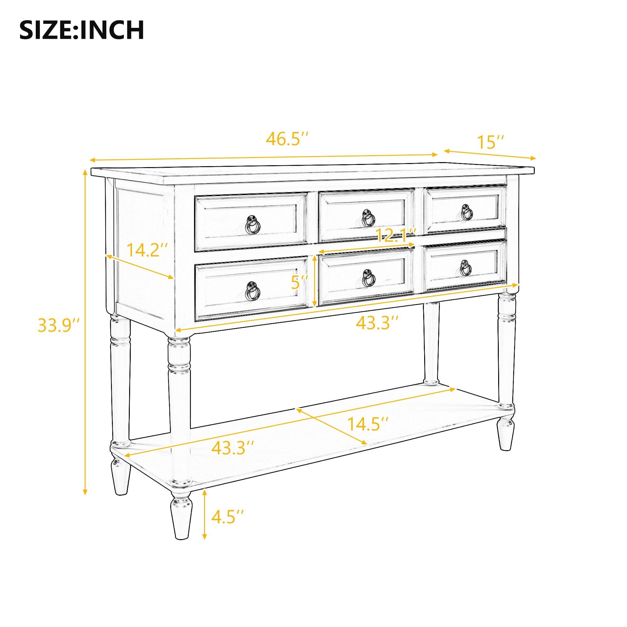 Shop U_STYLE 46'' Modern Console Table Sofa Table for Living Room with 6 Drawers and 1 Shelf Mademoiselle Home Decor
