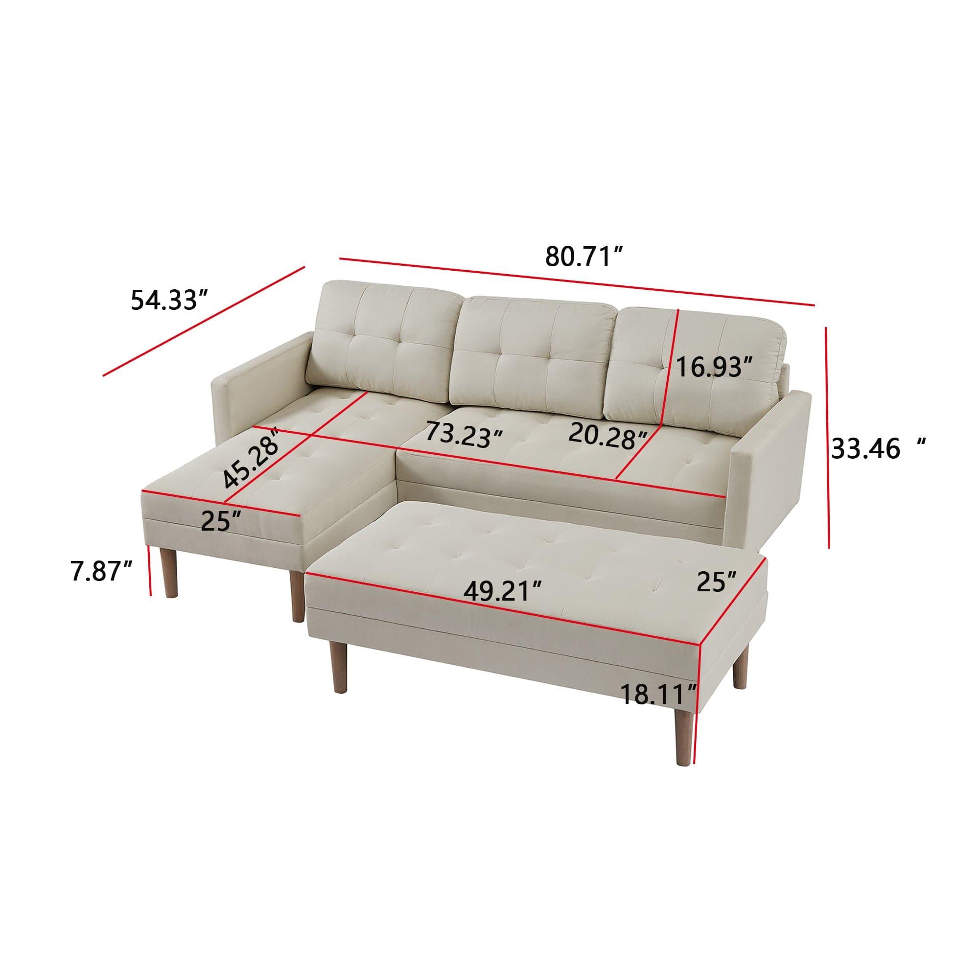 Shop Beige Sectional Sofa Bed , L-shape Sofa Chaise Lounge with Ottoman Bench Mademoiselle Home Decor
