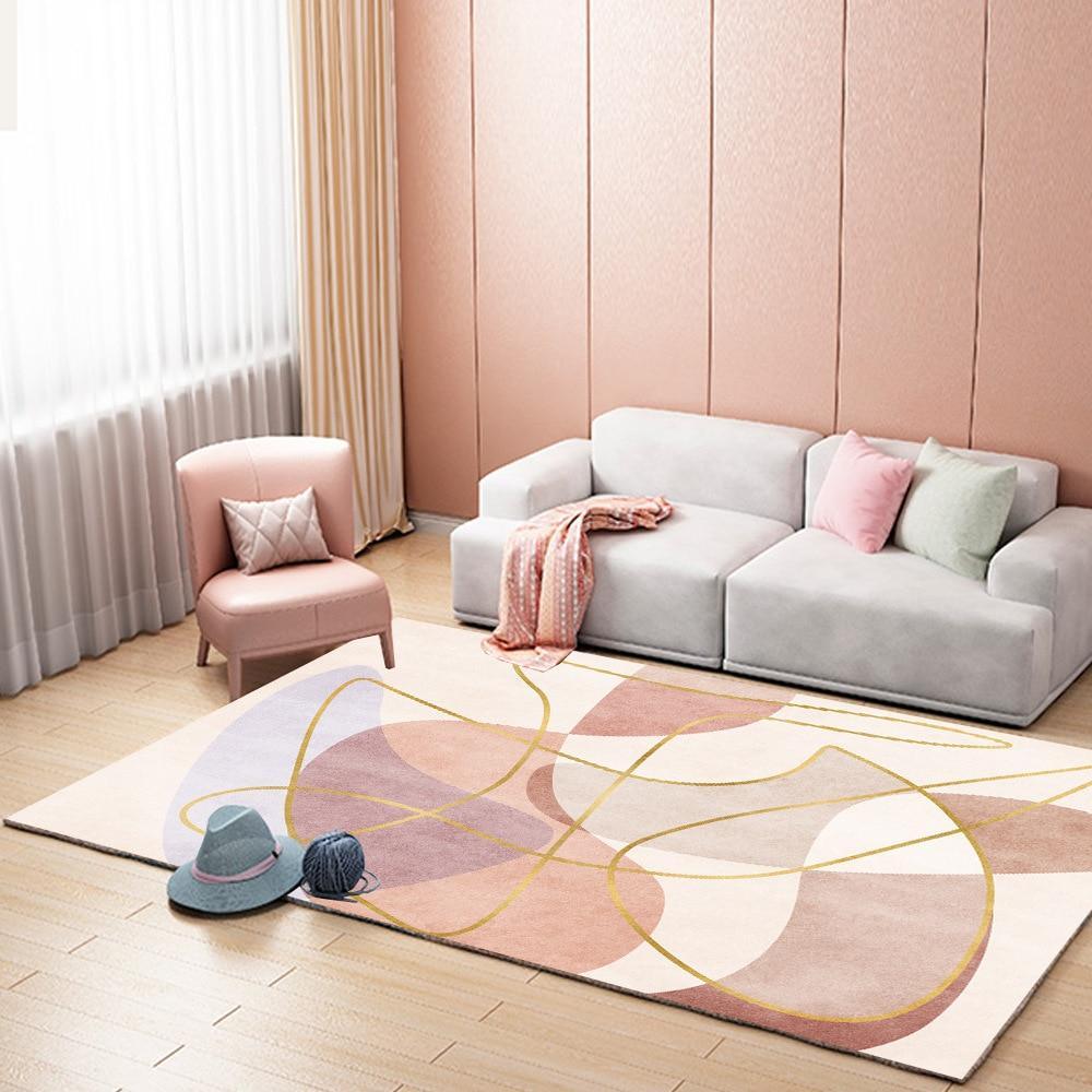 Shop 0 Fashion Light Luxury Pink Gold Line Bedroom Kitchen Living Room Bed Carpet Floor Mat Tapetes De Sala Decoration Chambre Femme Mademoiselle Home Decor