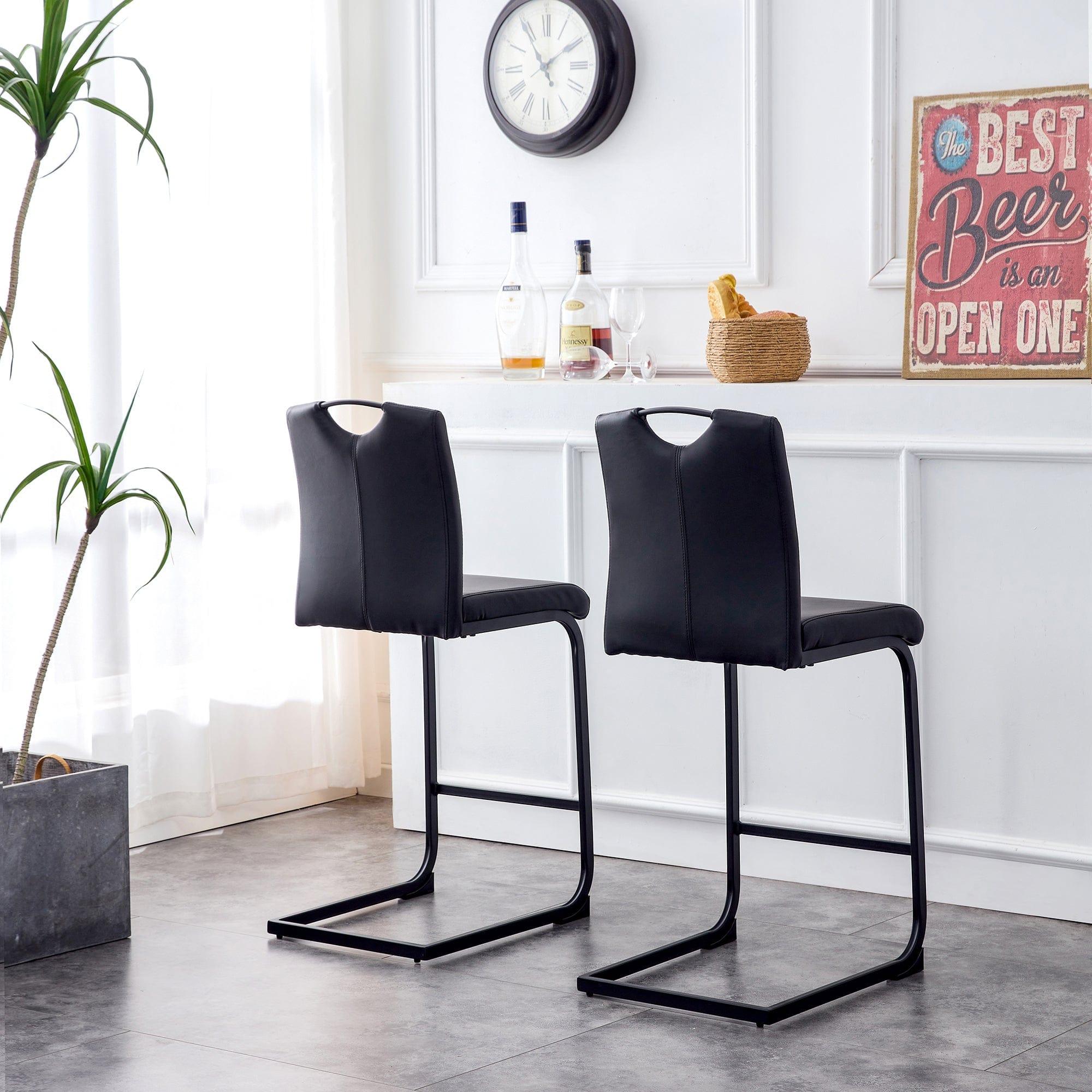 Shop Black PU Chair Barstool Dining Counter Height Chair Set of 2 Mademoiselle Home Decor