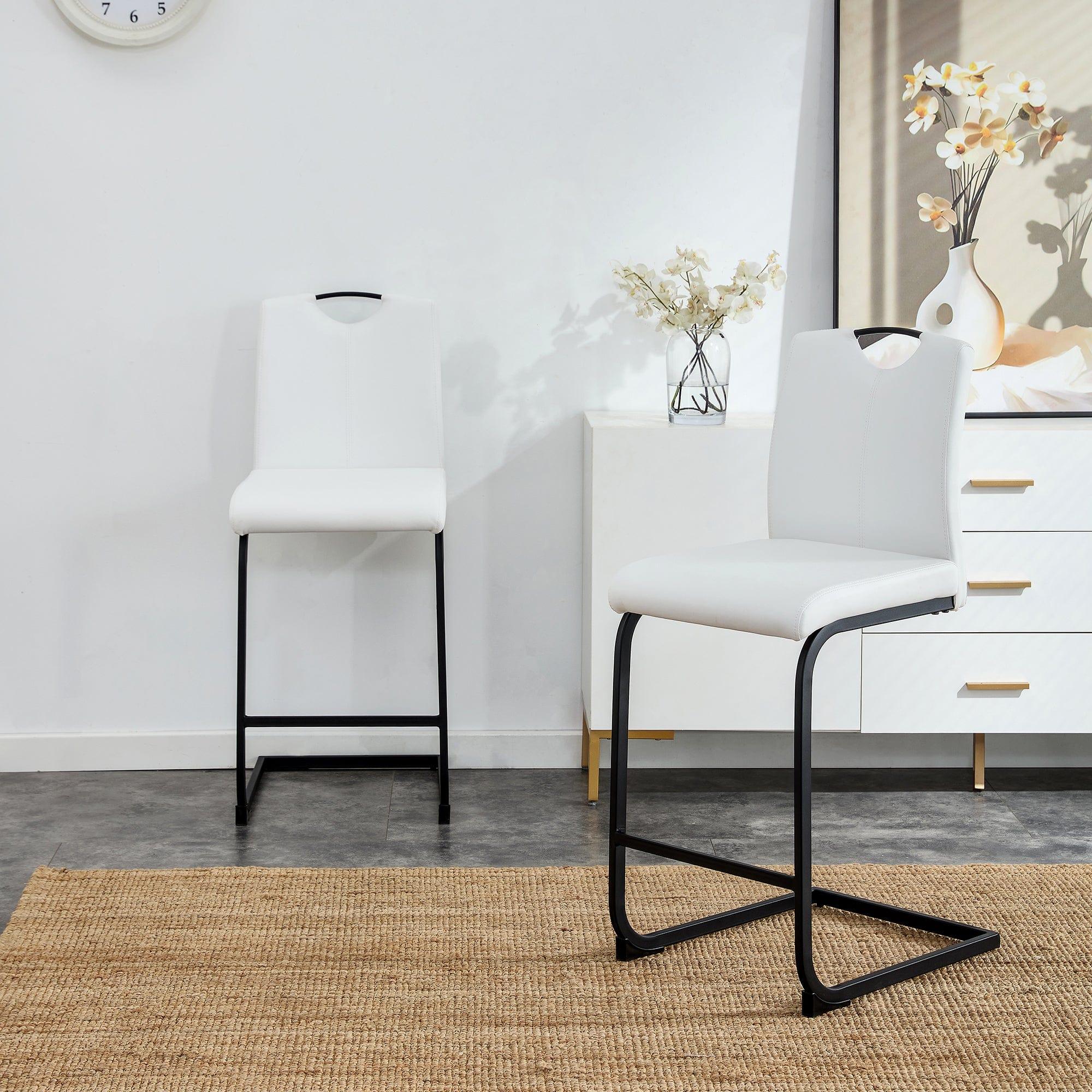 Shop White PU Chair Barstool Dining Counter Height Chair Set of 2 Mademoiselle Home Decor