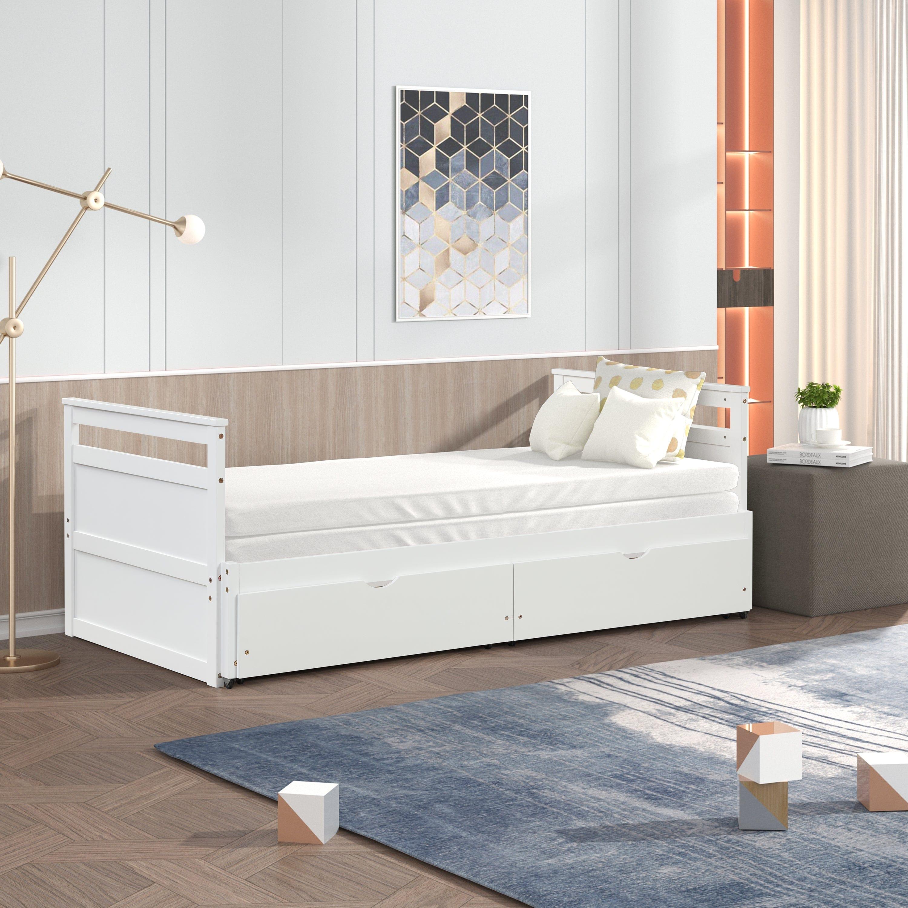 Shop THE TWIN BED CAN BE EXPANDED AND 2 DRAWERS FOR WHITE COLOR Mademoiselle Home Decor