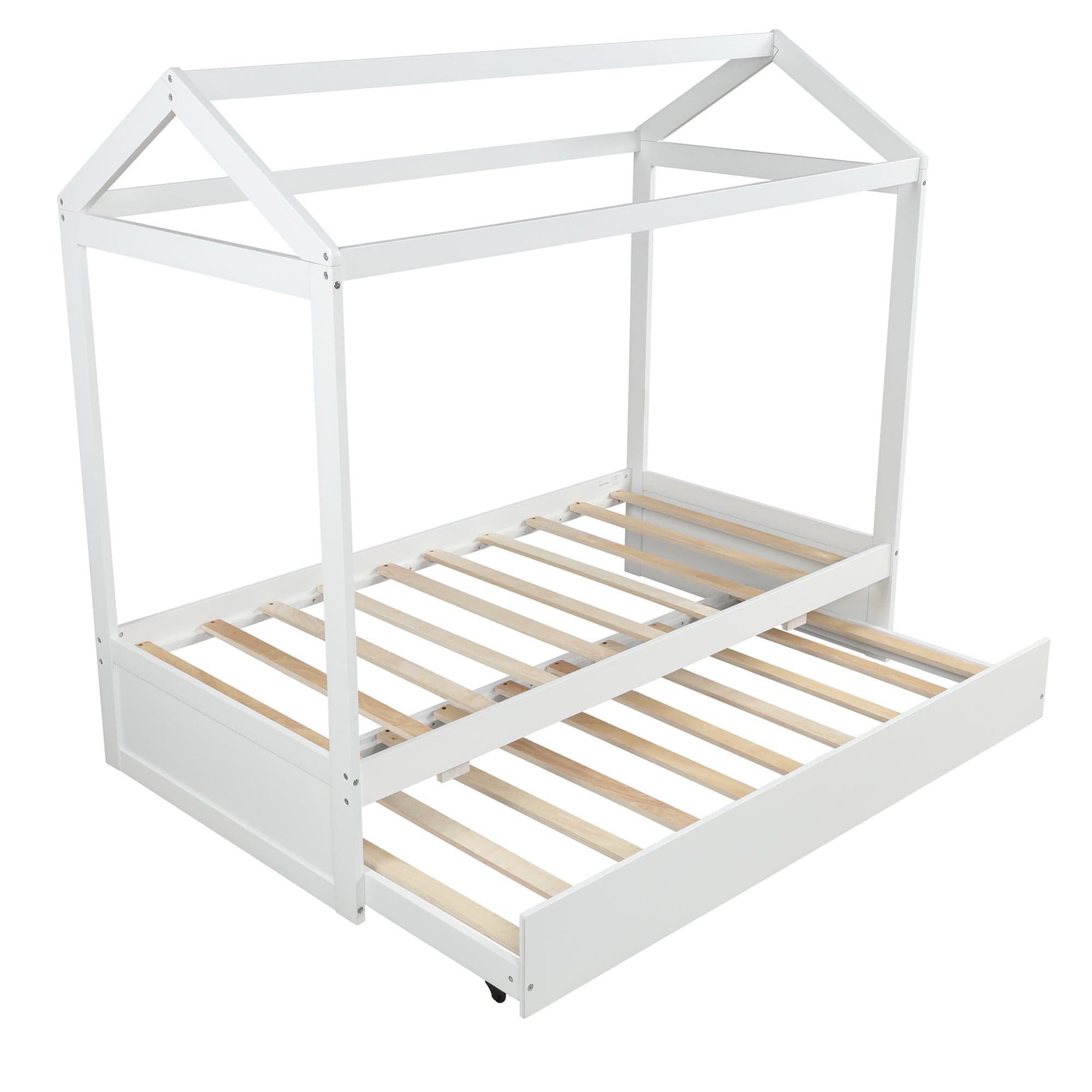 Shop House Bed with Trundle, can be Decorated,White(Old SKU:SM000103AAK) Mademoiselle Home Decor