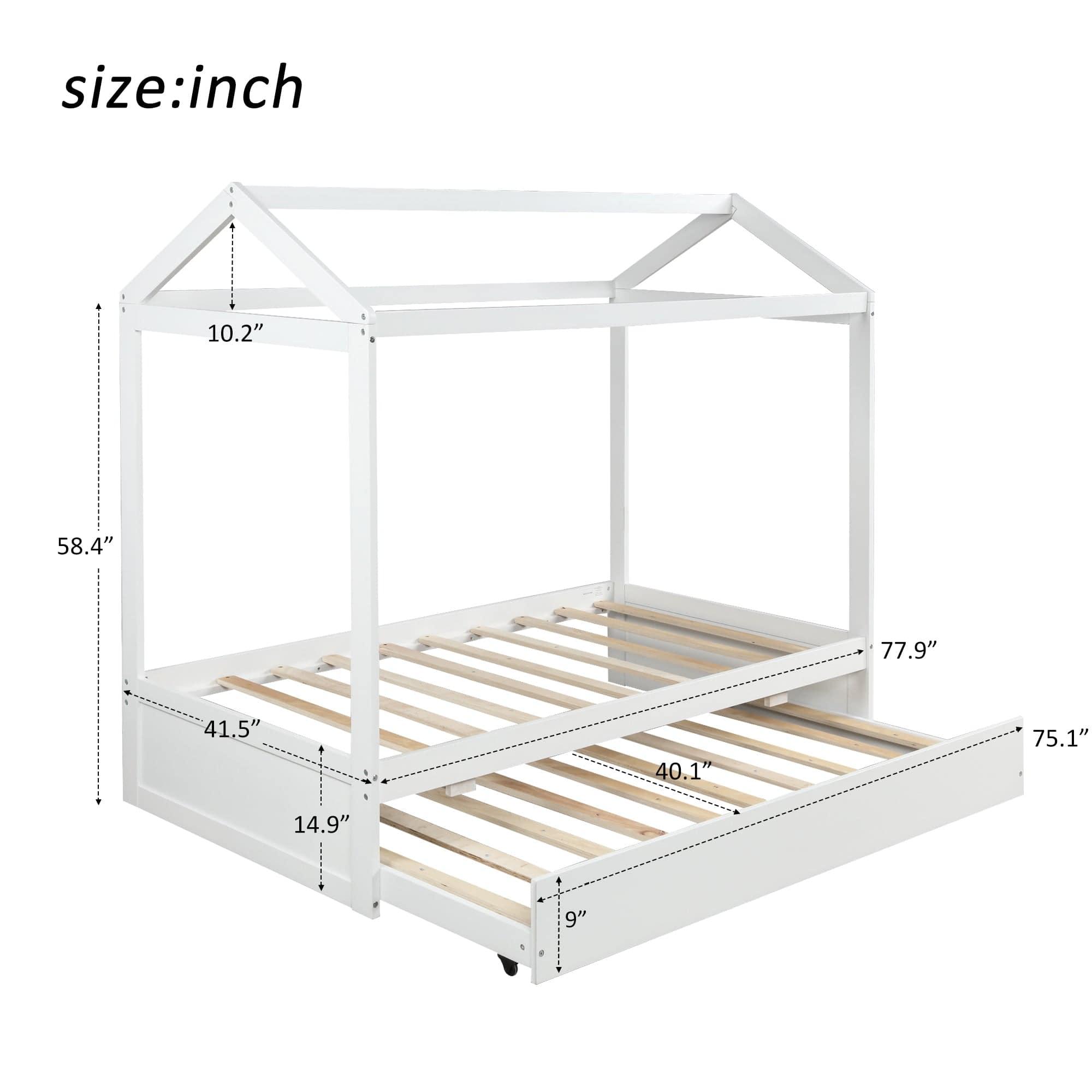 Shop House Bed with Trundle, can be Decorated,White(Old SKU:SM000103AAK) Mademoiselle Home Decor