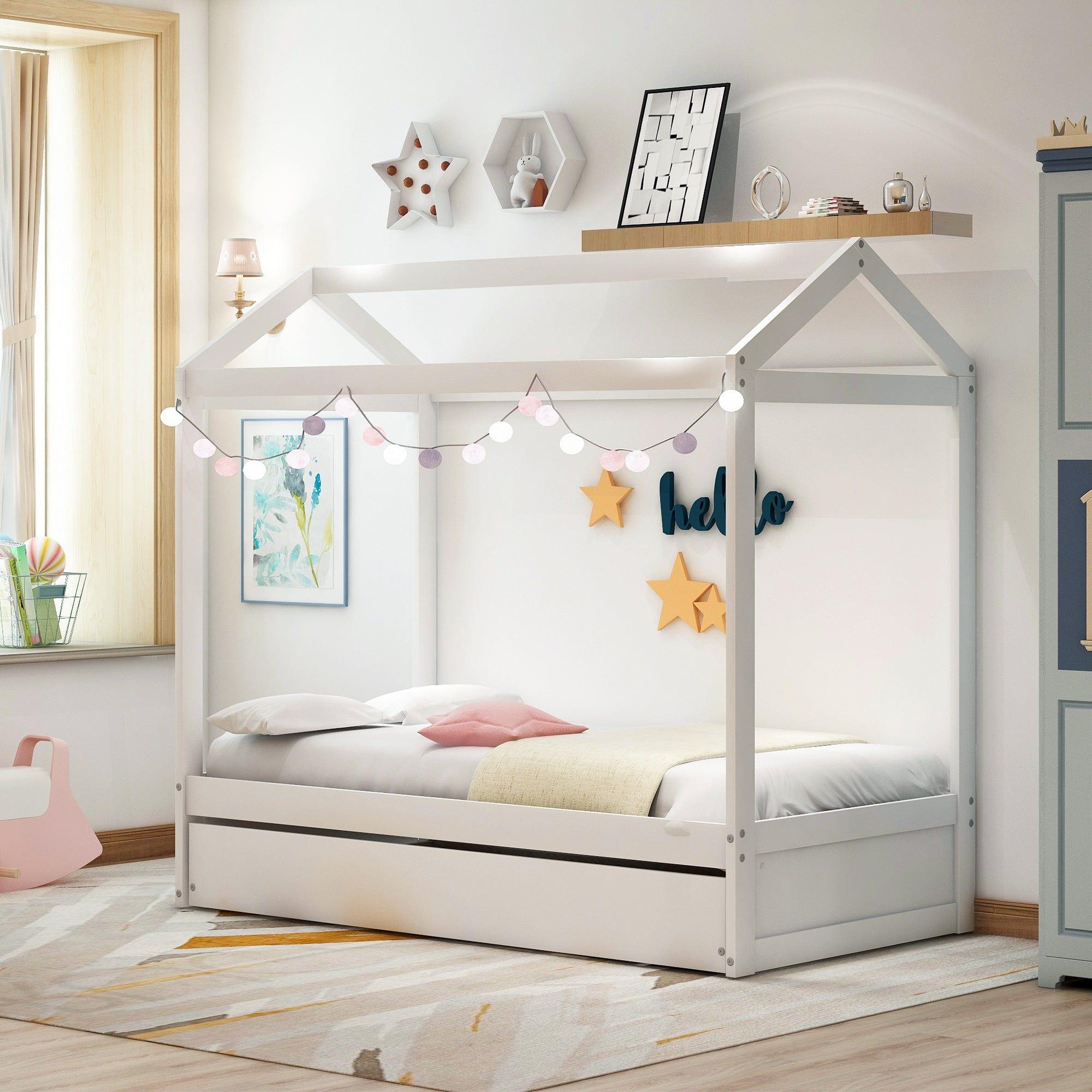 Shop House Bed with Trundle, can be Decorated,White(Old SKU:SM000103AAK) Mademoiselle Home Decor