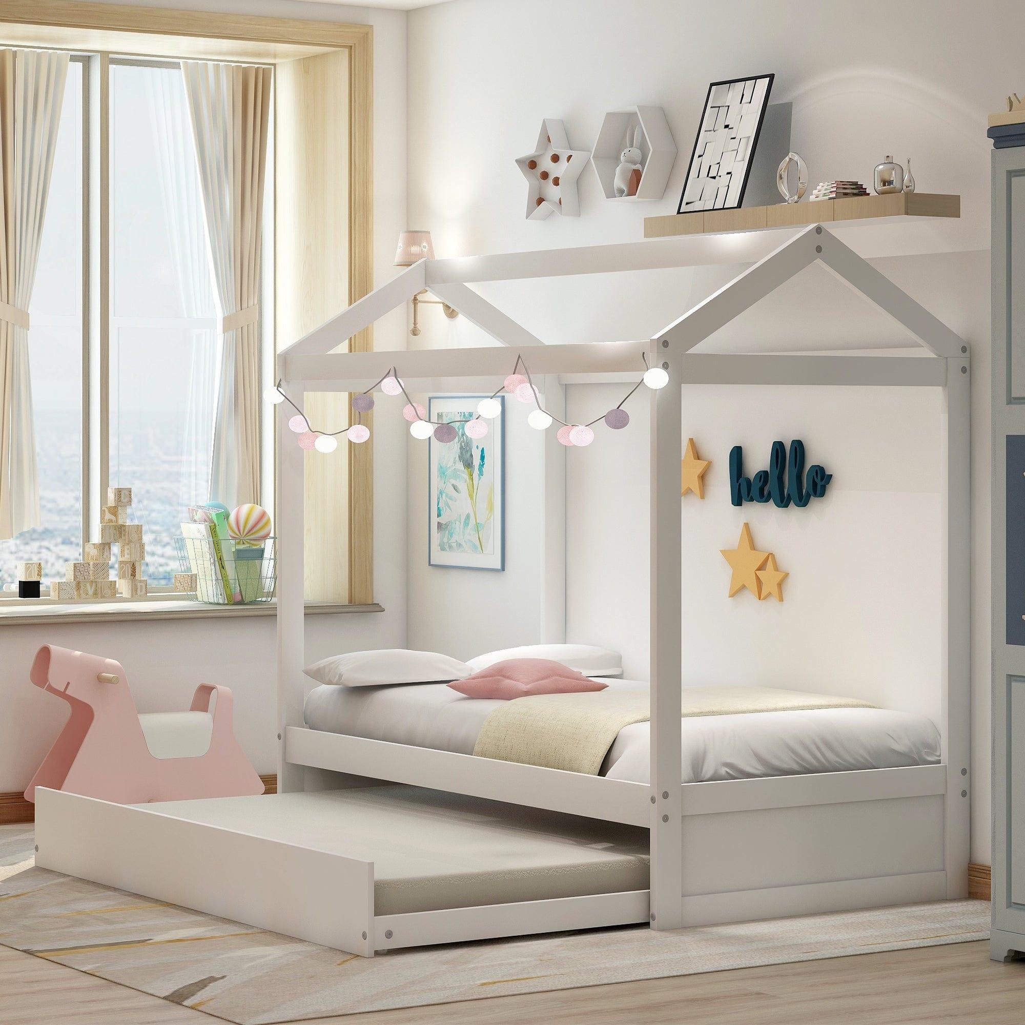 Shop House Bed with Trundle, can be Decorated,White(Old SKU:SM000103AAK) Mademoiselle Home Decor