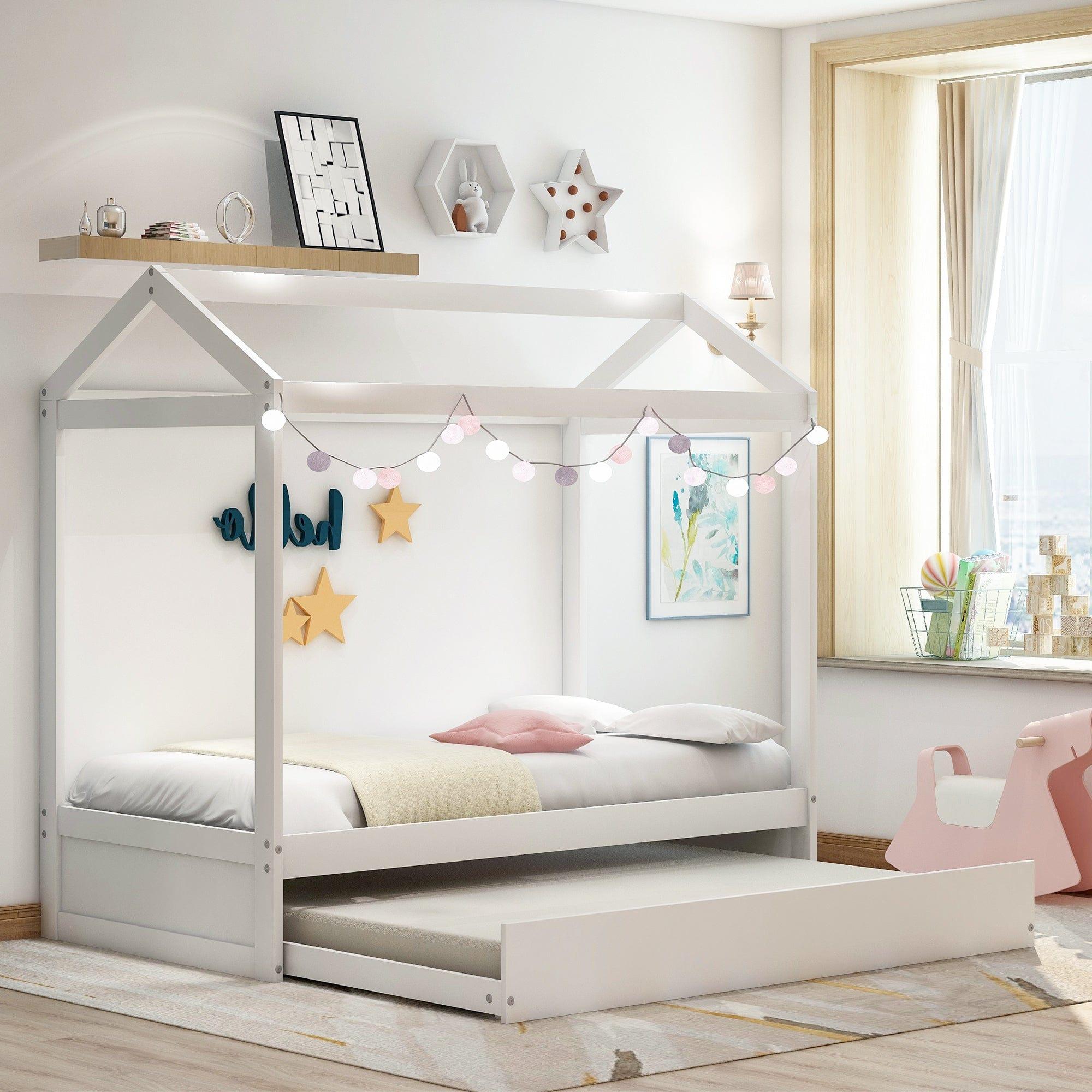 Shop House Bed with Trundle, can be Decorated,White(Old SKU:SM000103AAK) Mademoiselle Home Decor