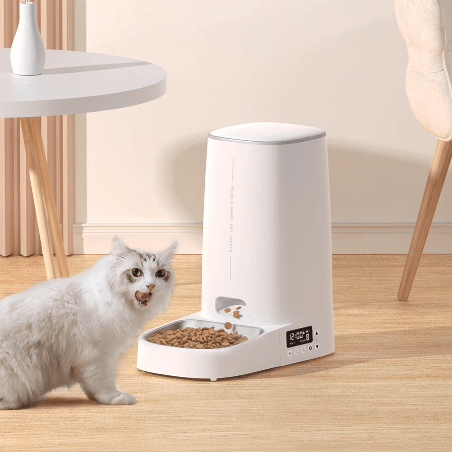 Shop 0 ROJECO Automatic Pet Feeder Smart Control Cat Food Dispenser Accessories Auto Pet Feeder For Cats Chats Dog Dry Food Feeding 4L Mademoiselle Home Decor