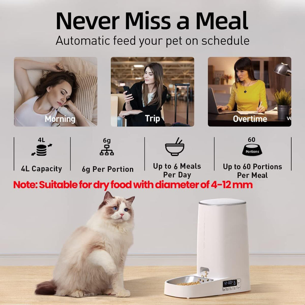 Shop 0 ROJECO Automatic Pet Feeder Smart Control Cat Food Dispenser Accessories Auto Pet Feeder For Cats Chats Dog Dry Food Feeding 4L Mademoiselle Home Decor