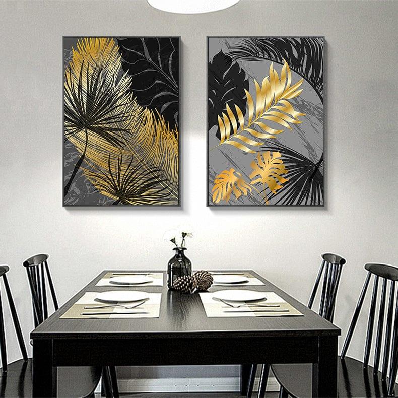 Shop 0 Golden Black Painting Poster Decoration For Home Living Room Decor Aesthetic Wall Art Canvas,Monstera Leaf Feather Modern Print Mademoiselle Home Decor