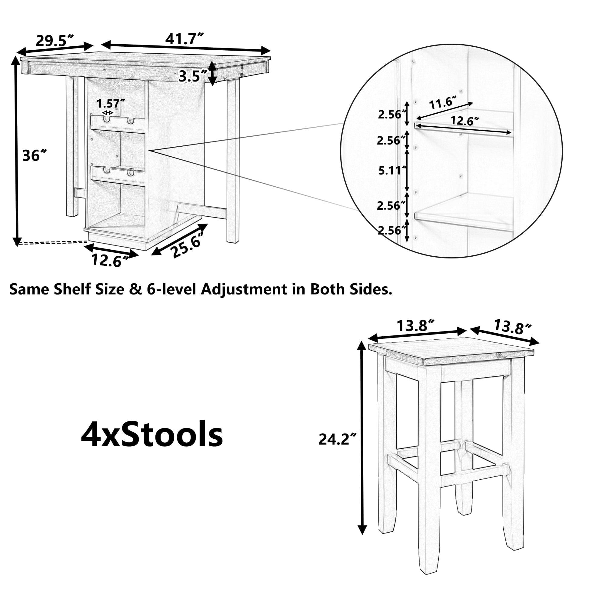 Shop TOPMAX Farmhouse 5-pieces Counter Height Dining Sets, Square Wood Table with 3-Tier Adjustable Storage Shelves and Wine Racks for Small Spaces, Set of 4 Stools, White Mademoiselle Home Decor