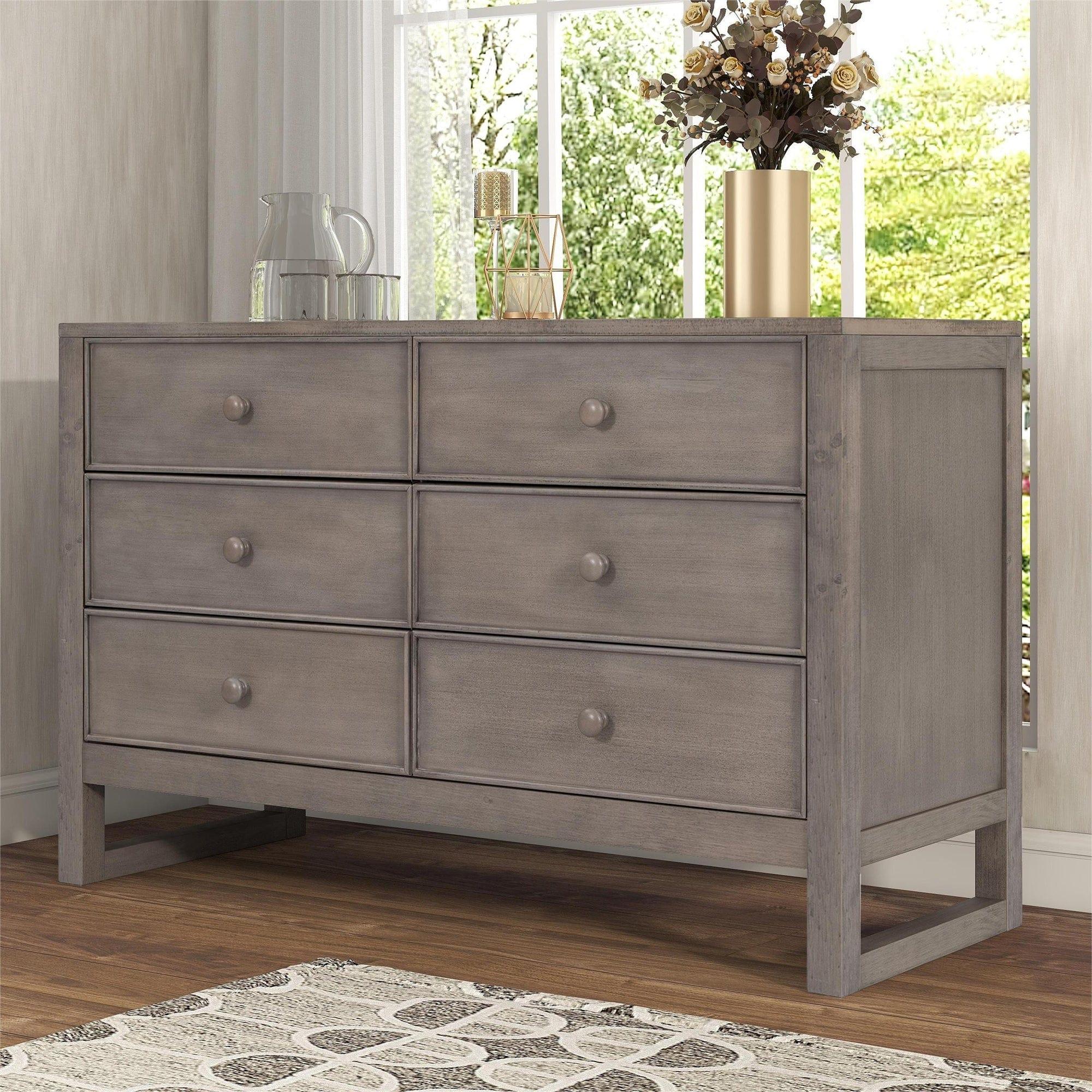 Shop Rustic Wooden Dresser with 6 Drawers,Storage Cabinet for Bedroom,Anitque Gray Mademoiselle Home Decor