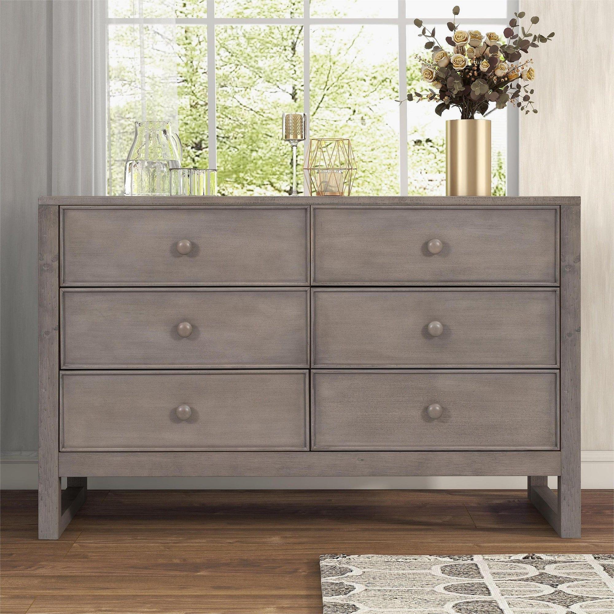 Shop Rustic Wooden Dresser with 6 Drawers,Storage Cabinet for Bedroom,Anitque Gray Mademoiselle Home Decor