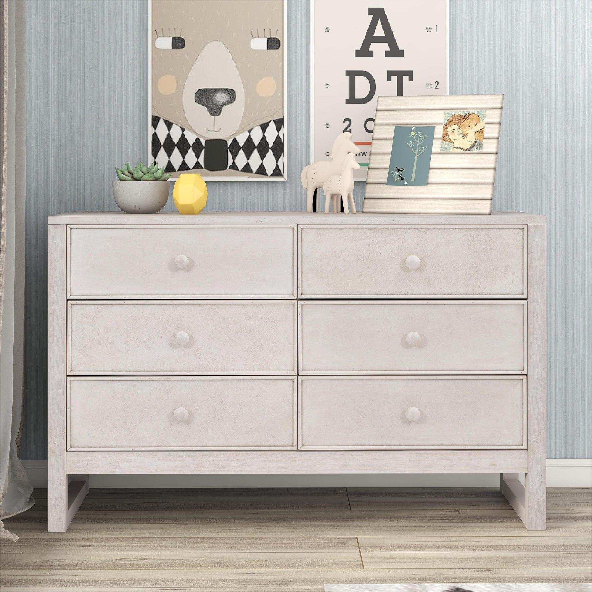 Shop Rustic Wooden Dresser with 6 Drawers,Storage Cabinet for Bedroom,Anitque White Mademoiselle Home Decor